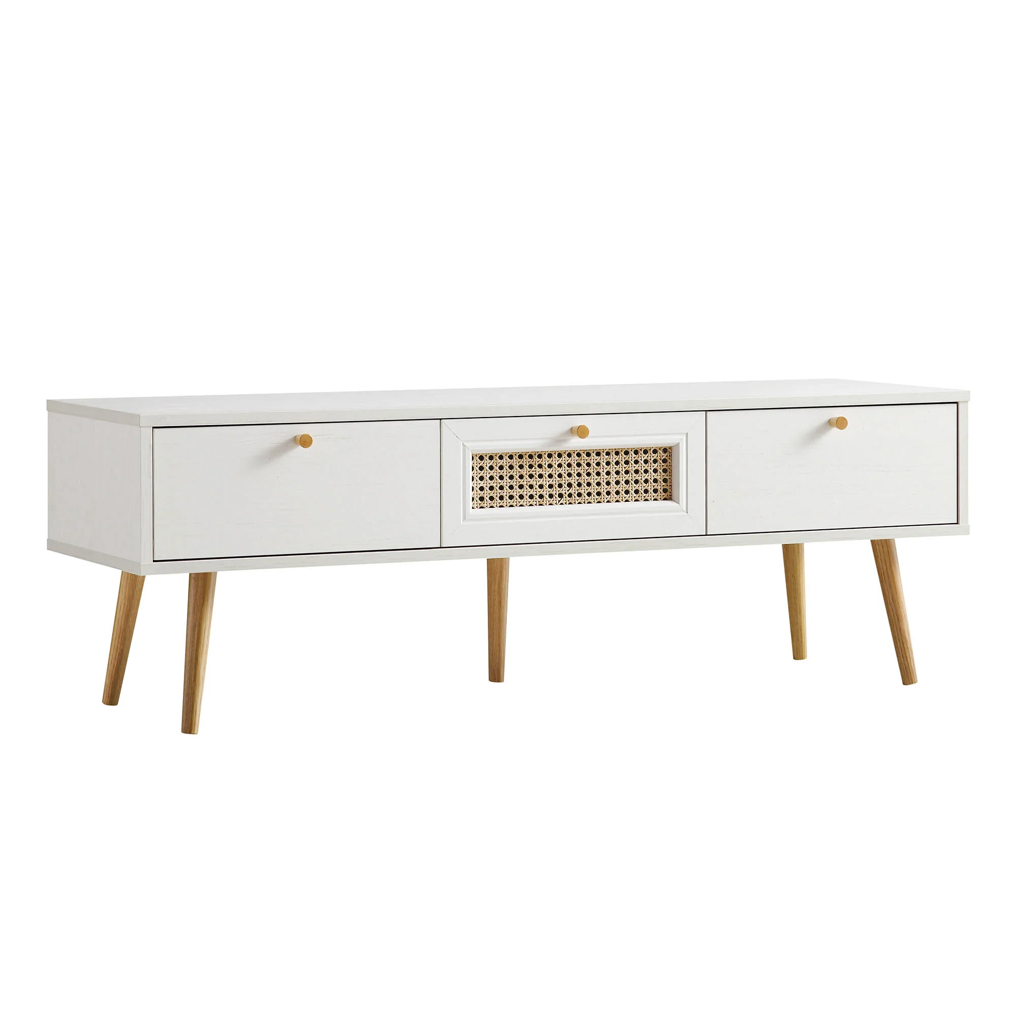 Anya Woven Rattan 3-Drawer TV Unit in White - Image 4