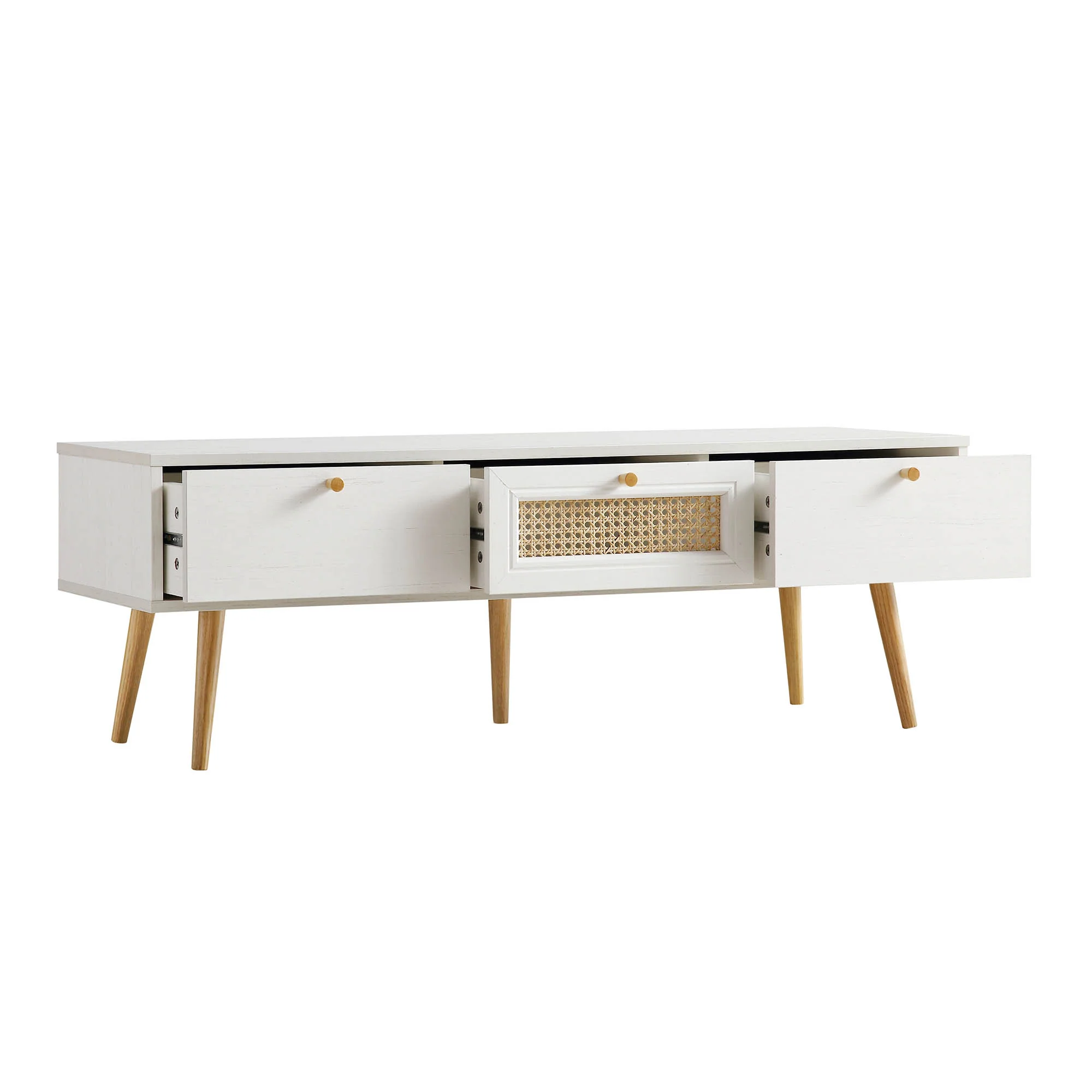 Anya Woven Rattan 3-Drawer TV Unit in White - Image 6