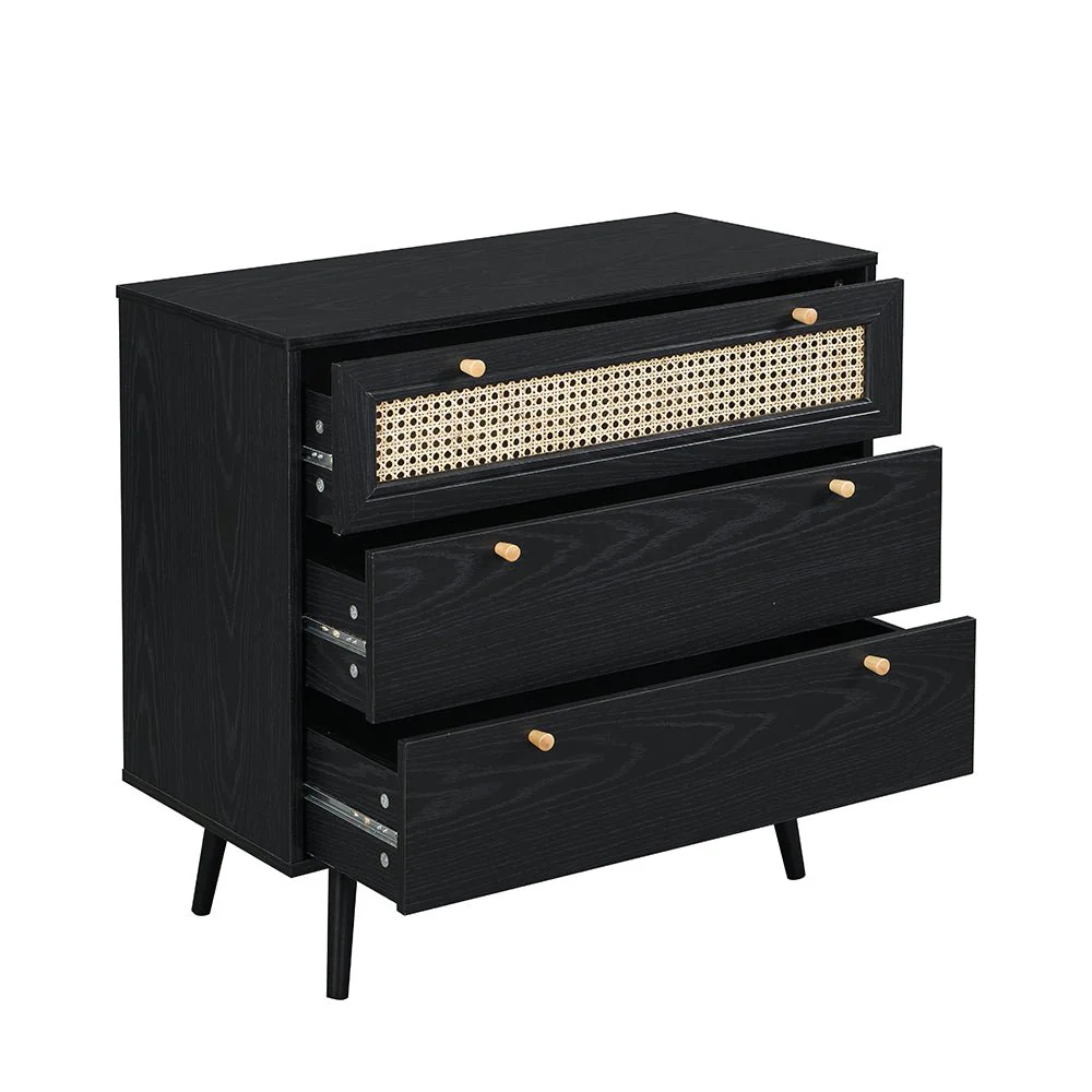 Anya Woven Rattan Chest of 3 Drawer in Black Colour - Image 3