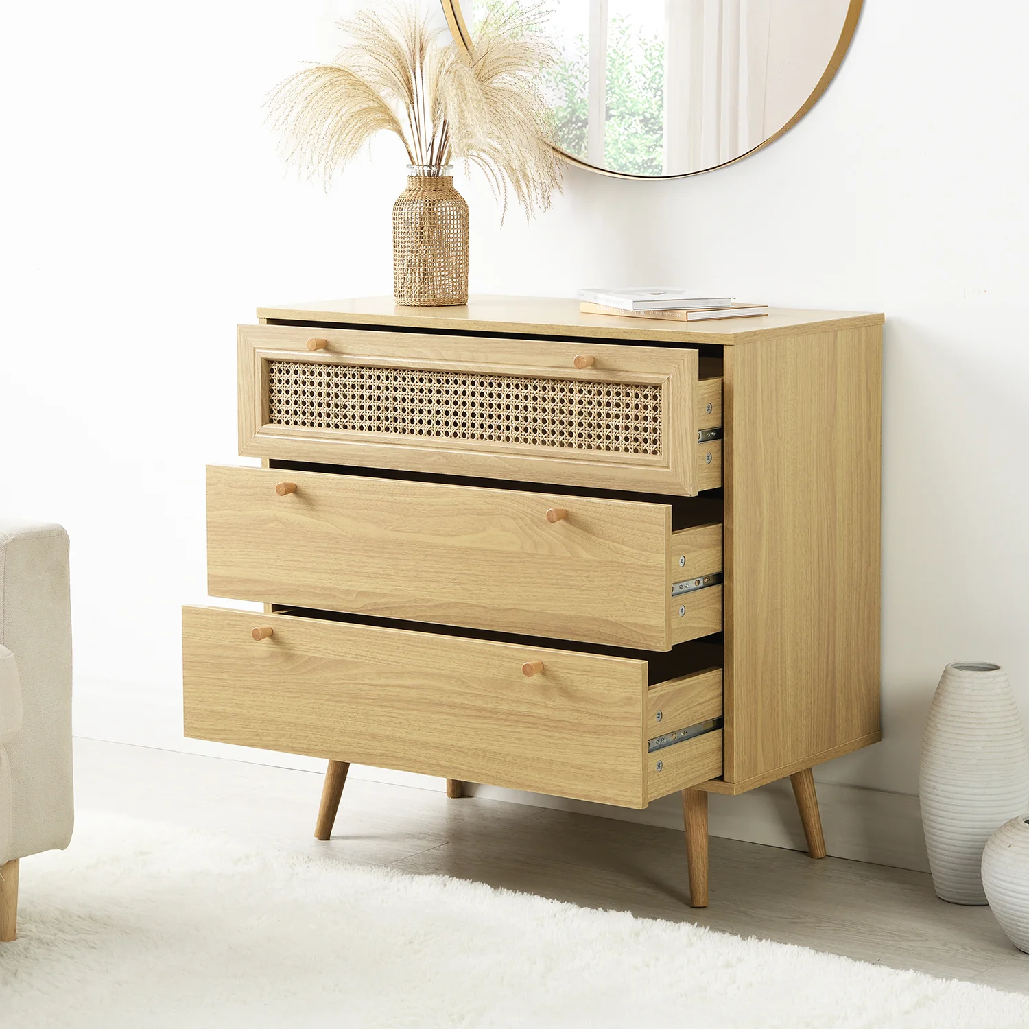 Anya Woven Rattan Chest of 3 Drawer in Natural Colour - Image 3