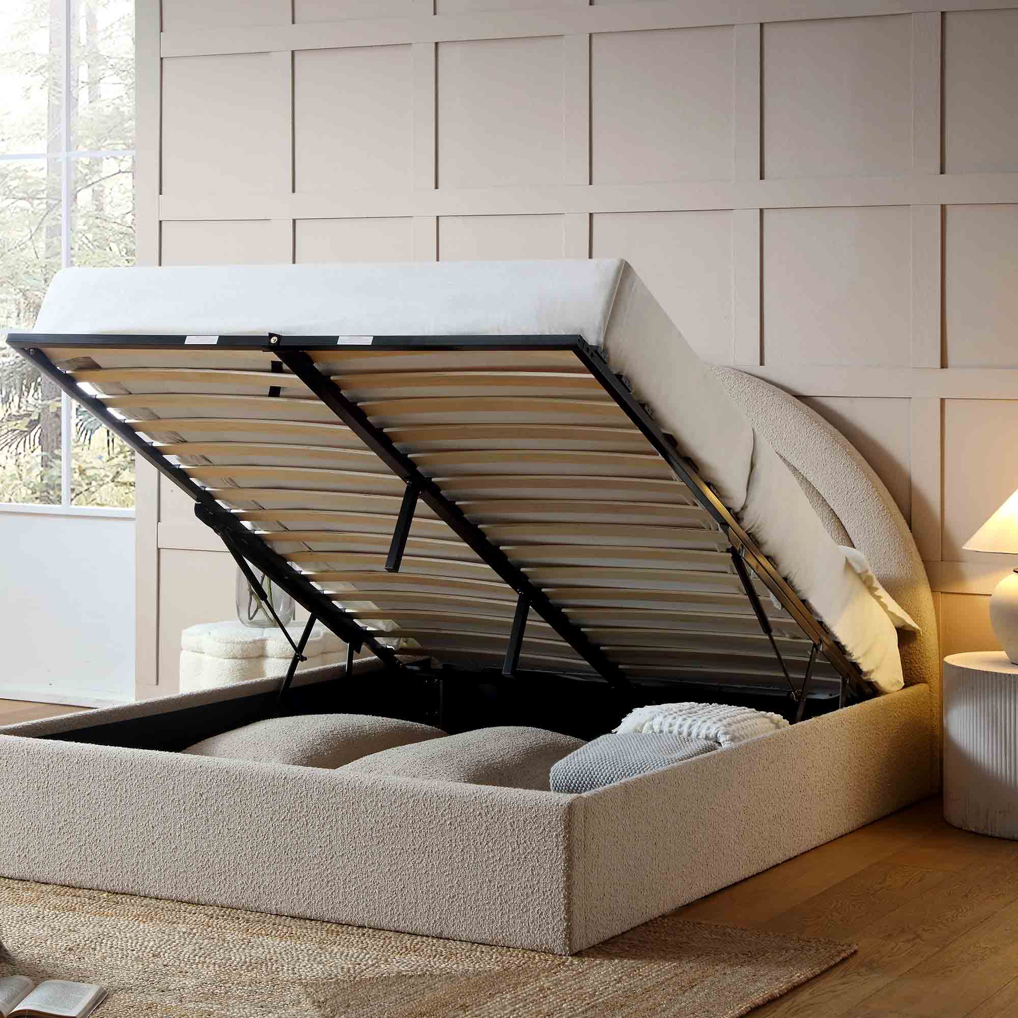 Archer Taupe Boucle Ottoman Storage Bed - Image 3
