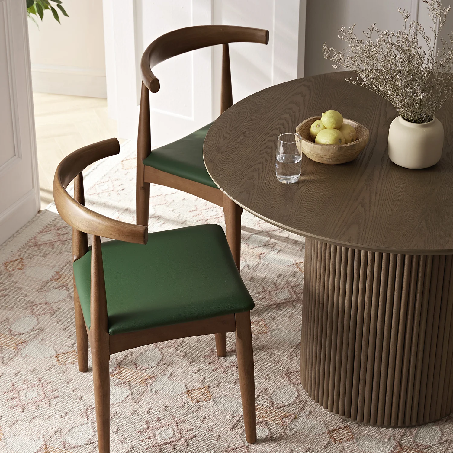 Arley Set of 2 Beech Wood Dining Chairs, Light Walnut and Olive Green - Image 3