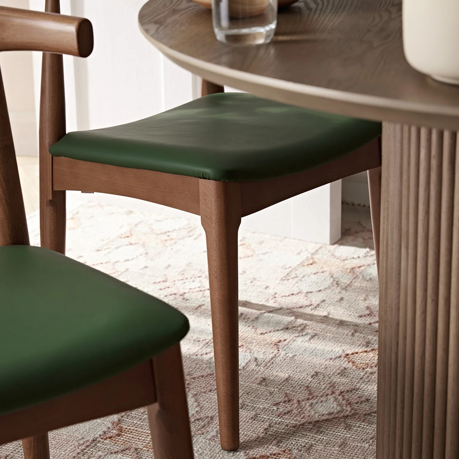Arley Set of 2 Beech Wood Dining Chairs, Light Walnut and Olive Green - Image 4
