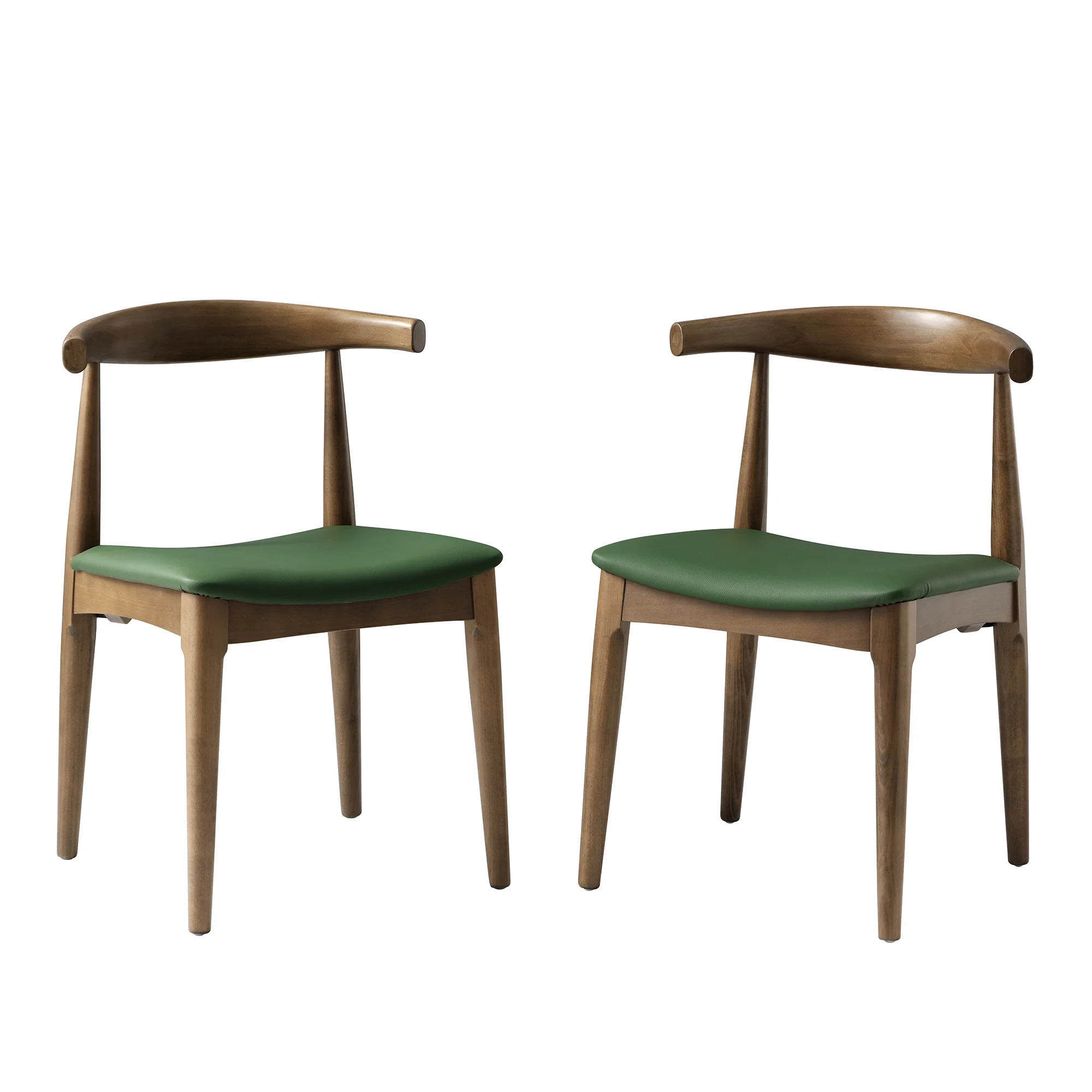 Arley Set of 2 Beech Wood Dining Chairs, Light Walnut and Olive Green - Image 7