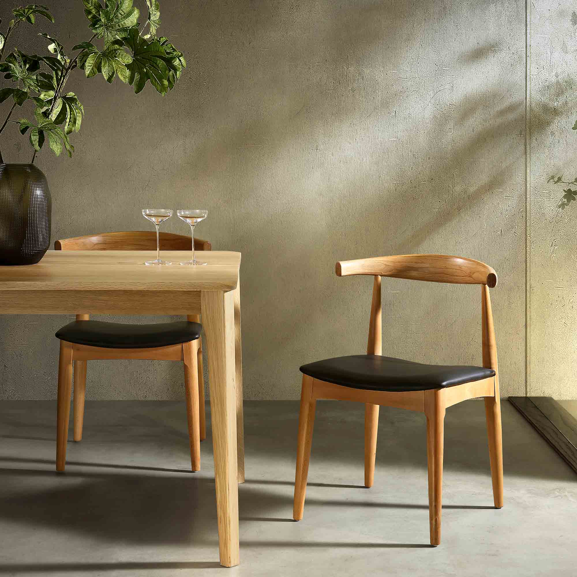 Arley Set of 2 Beech Wood Dining Chairs, Natural and Black - Image 2