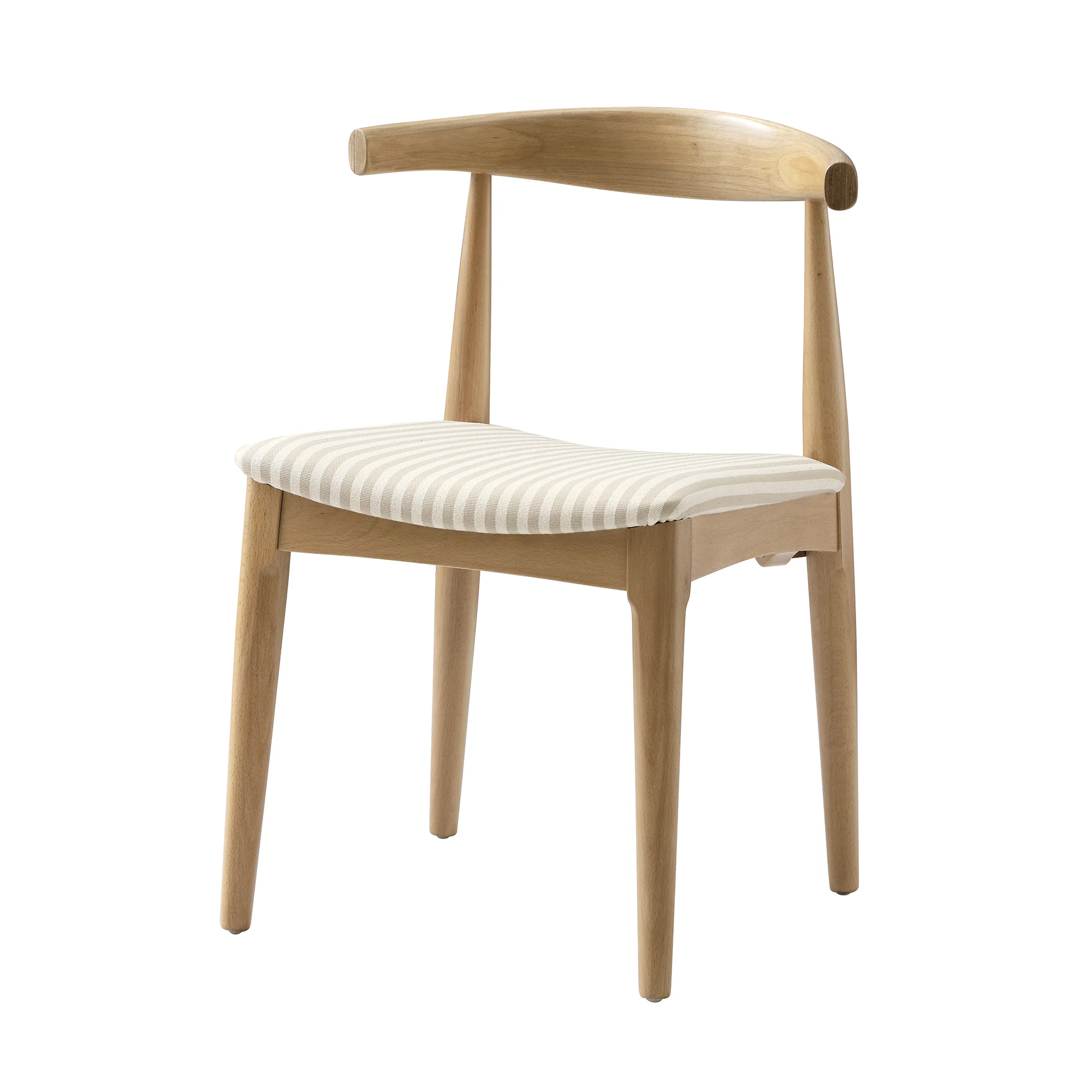 Arley Set of 2 Beech Wood Dining Chairs, Natural and Light Taupe Striped - Image 11