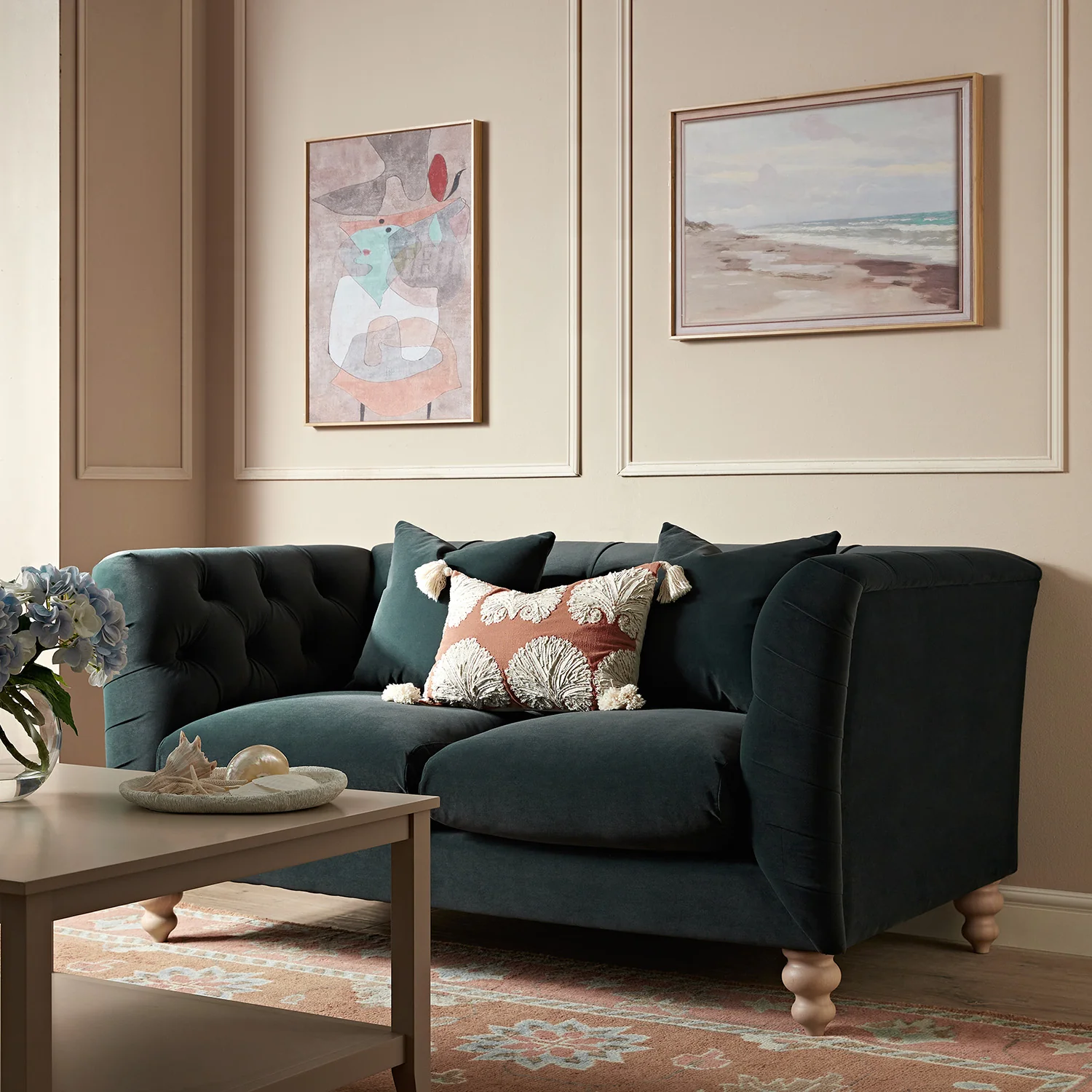 Ashby Chesterfield 2-Seater Sofa, Aegean Blue Velvet - Image 2