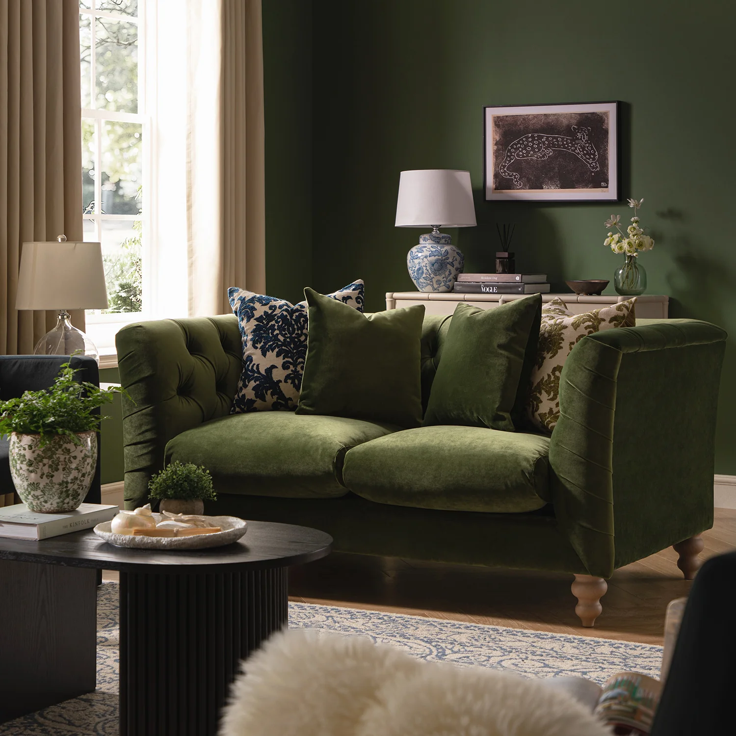 Ashby Chesterfield 2-Seater Sofa, Fern Green Velvet - Image 2