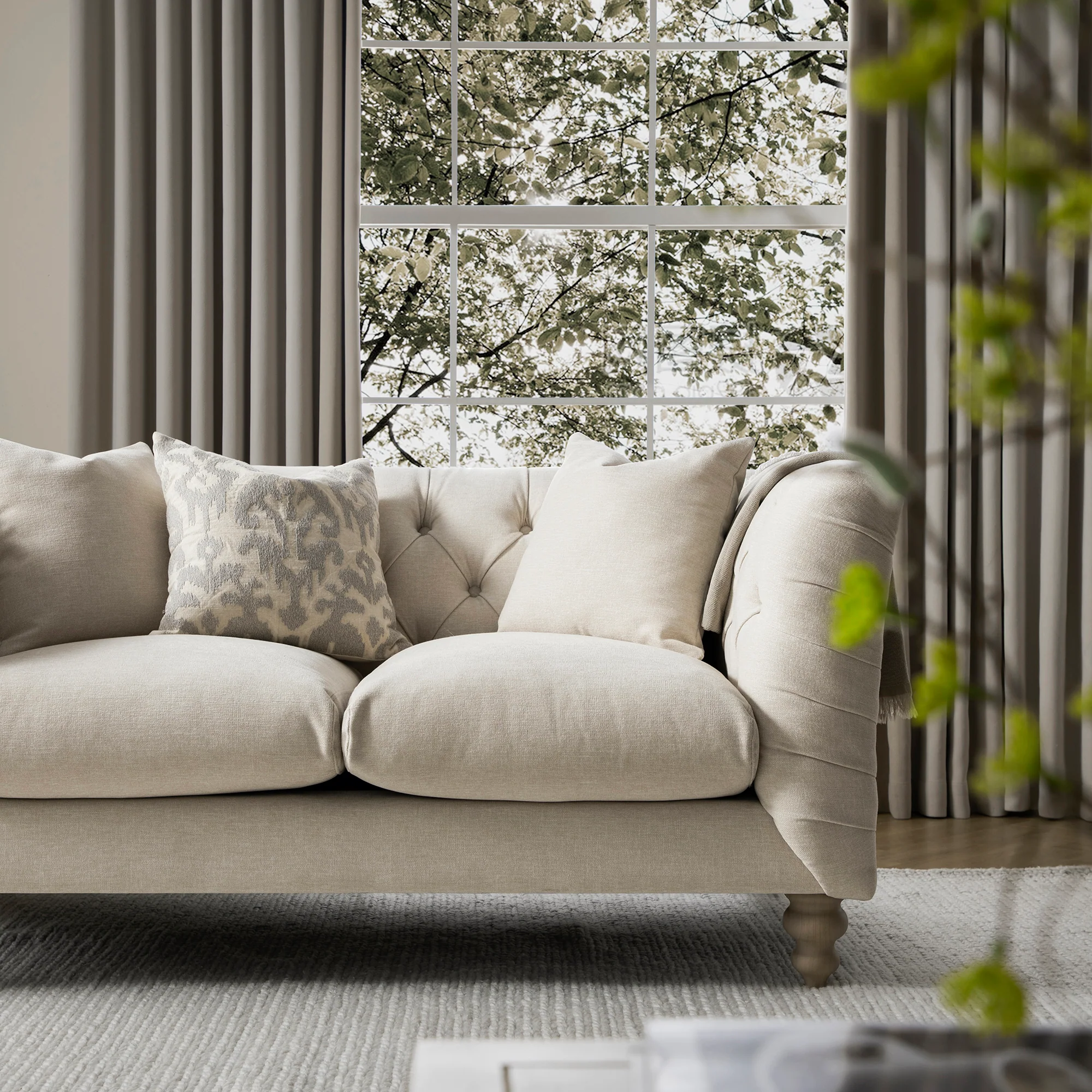 Ashby Chesterfield 2-Seater Sofa, Oatmeal Chenille - Image 4
