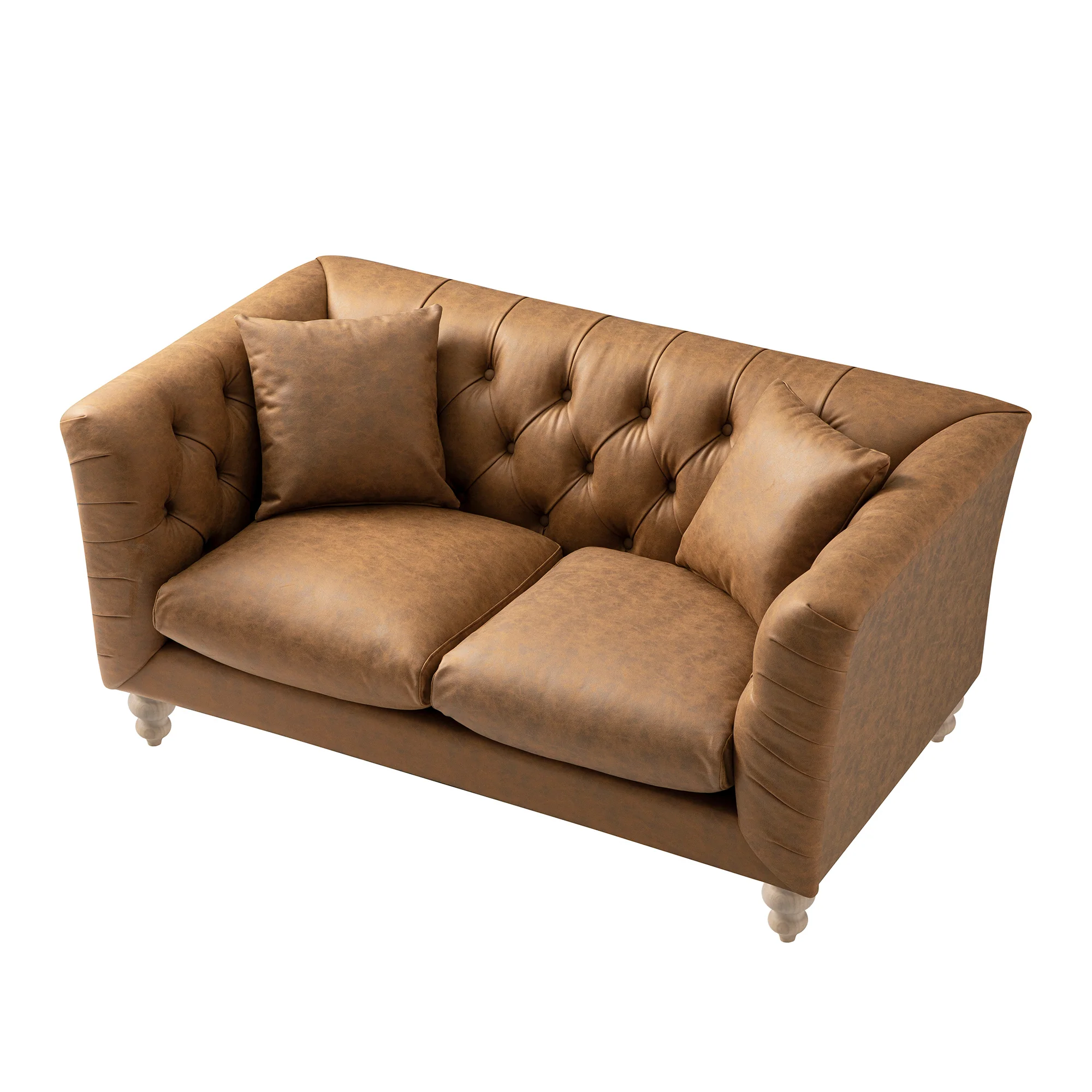 Ashby Chesterfield 2-Seater Sofa, Tan Faux Leather - Image 10