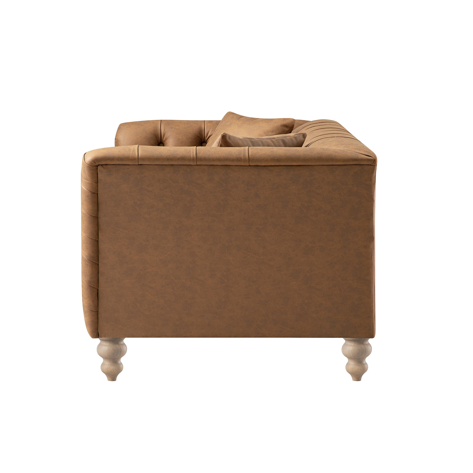 Ashby Chesterfield 2-Seater Sofa, Tan Faux Leather - Image 11