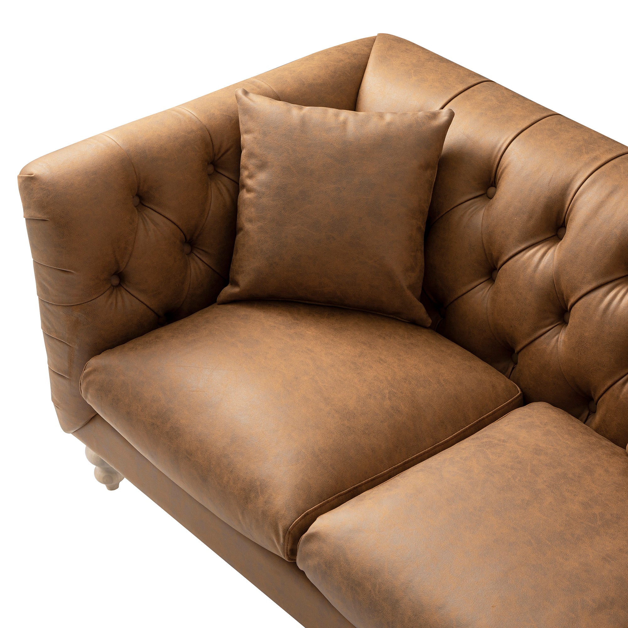 Ashby Chesterfield 2-Seater Sofa, Tan Faux Leather - Image 14