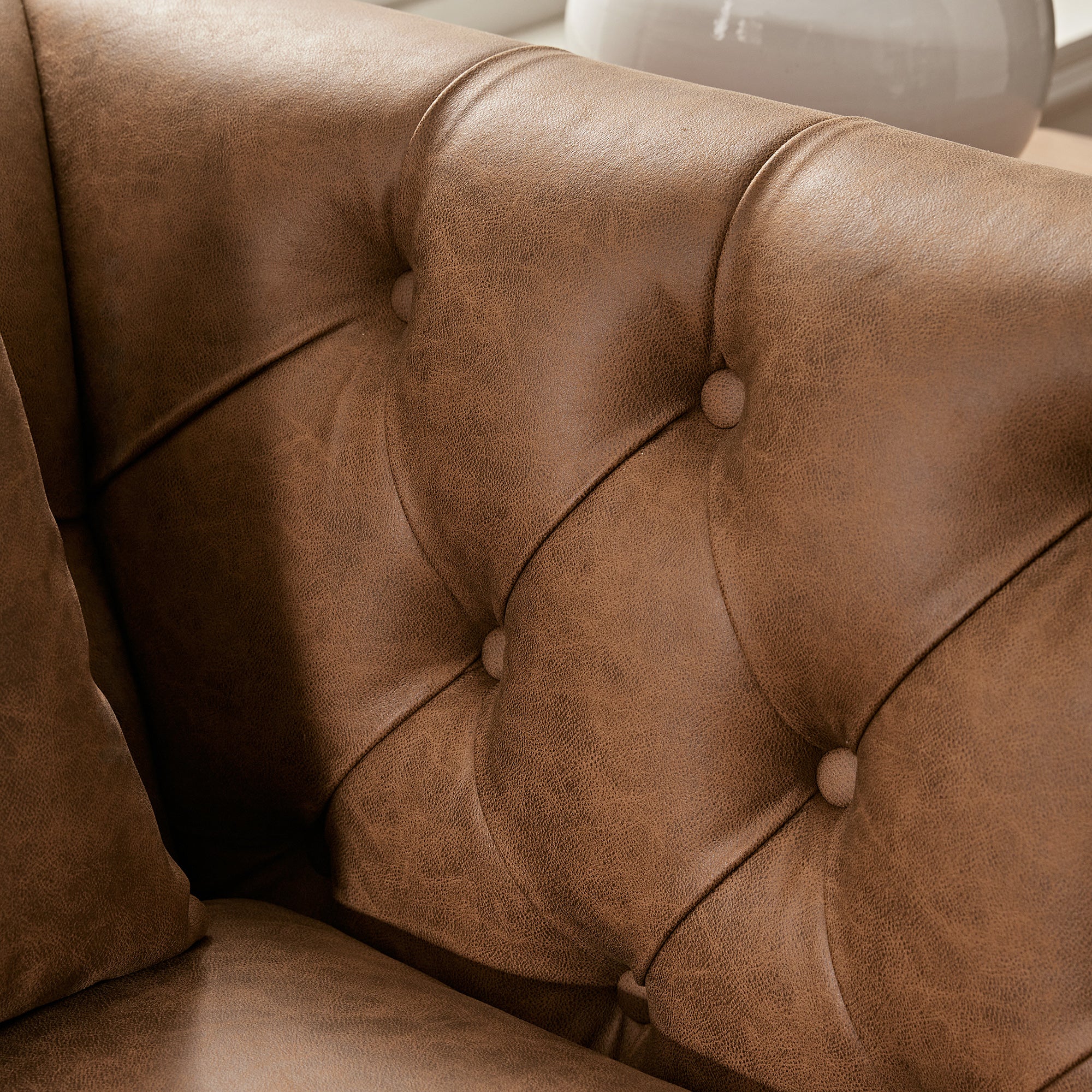Ashby Chesterfield 2-Seater Sofa, Tan Faux Leather - Image 5