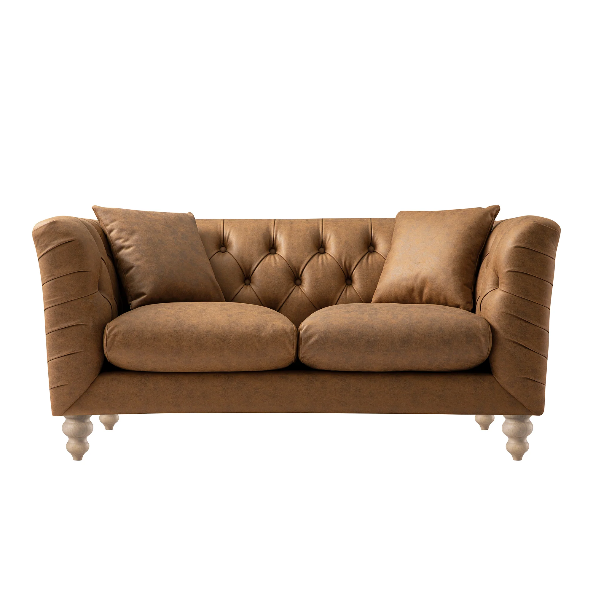 Ashby Chesterfield 2-Seater Sofa, Tan Faux Leather - Image 6