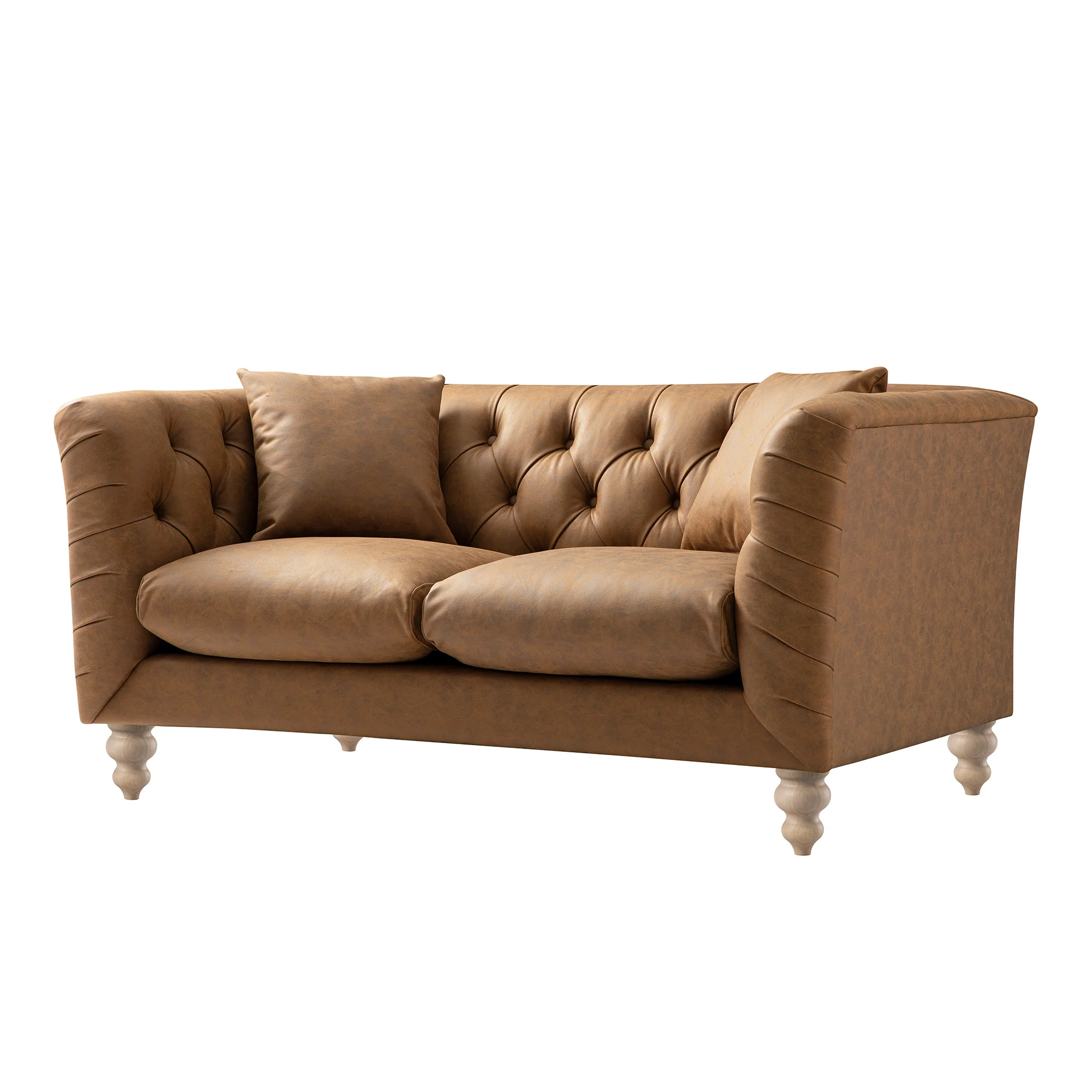 Ashby Chesterfield 2-Seater Sofa, Tan Faux Leather - Image 7