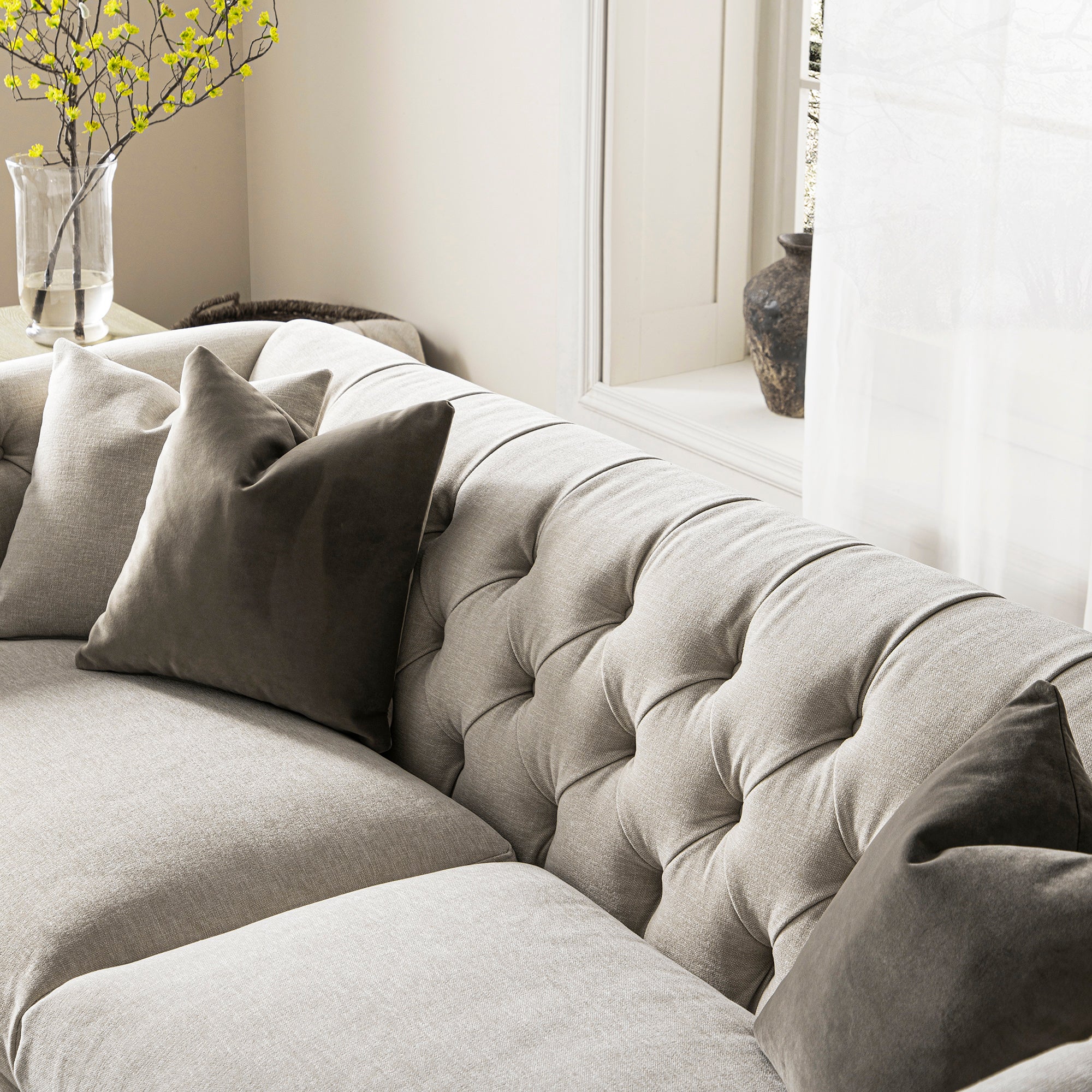 Ashby Chesterfield Large 3-Seater Sofa, Oatmeal Chenille - Image 5