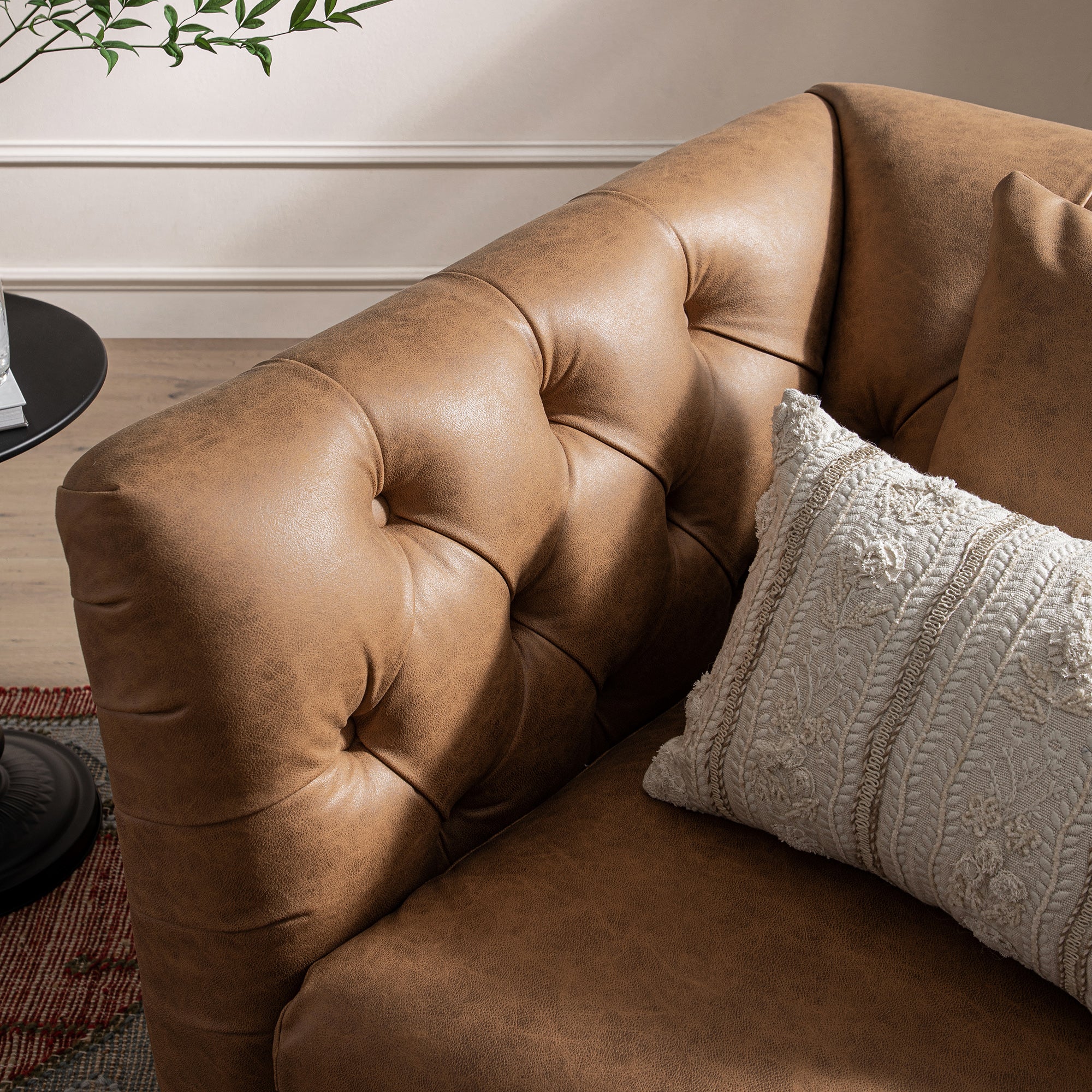 Ashby Chesterfield Armchair, Tan Faux Leather - Image 6