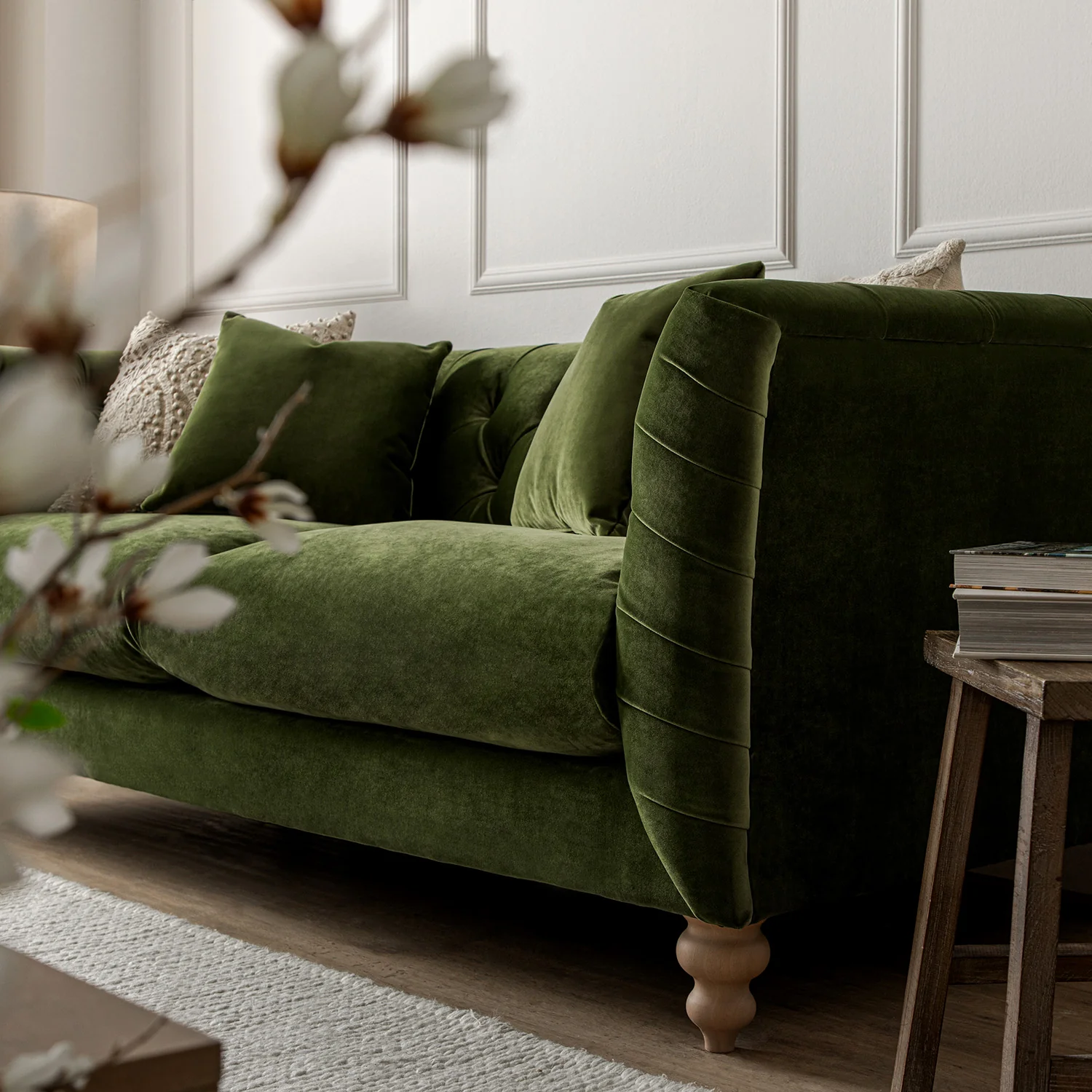 Ashby Chesterfield Large 3-Seater Sofa, Fern Green Velvet - Image 4