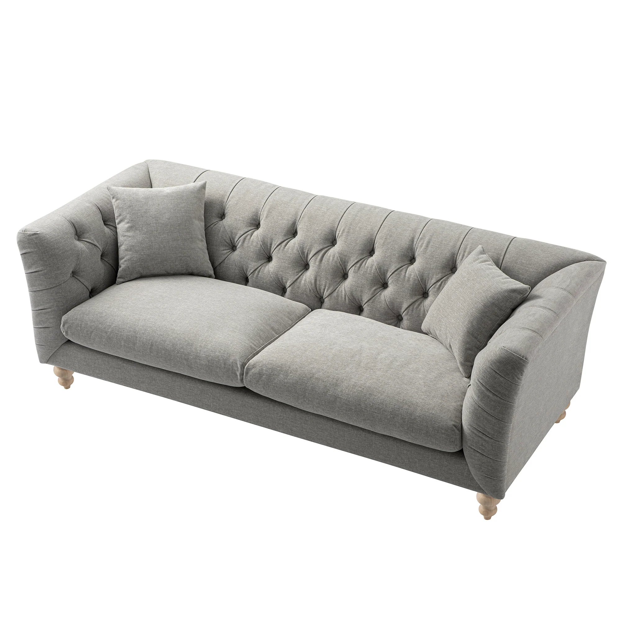 Ashby Chesterfield Large 3-Seater Sofa, Mist Grey Chenille - Image 11