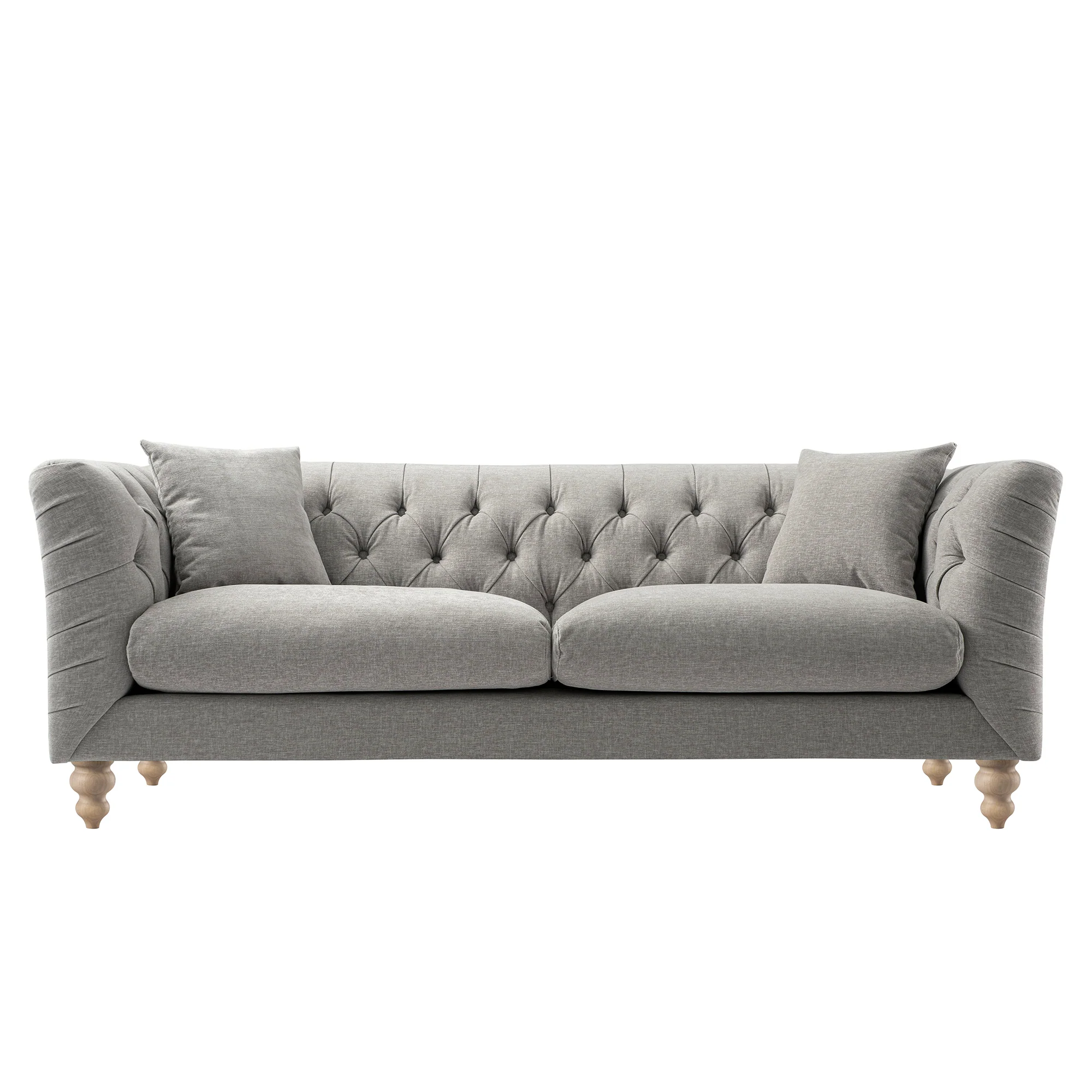 Ashby Chesterfield Large 3-Seater Sofa, Mist Grey Chenille - Image 7