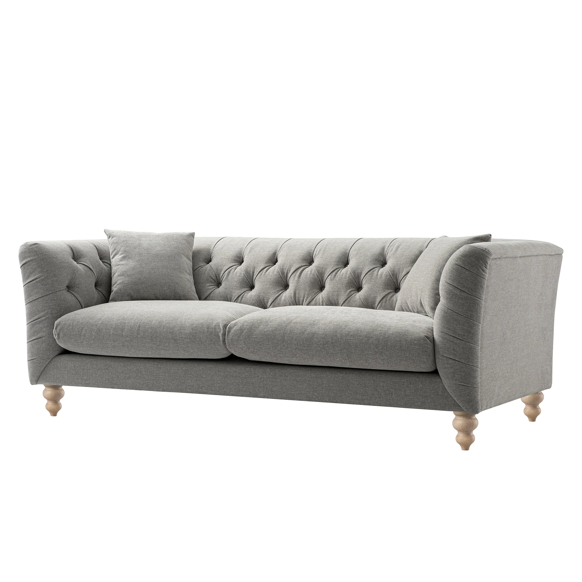 Ashby Chesterfield Large 3-Seater Sofa, Mist Grey Chenille - Image 8