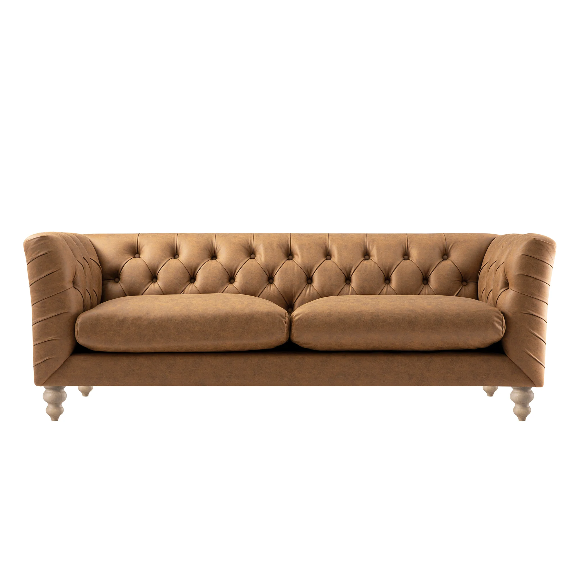 Ashby Chesterfield Large 3-Seater Sofa, Tan Faux Leather - Image 10