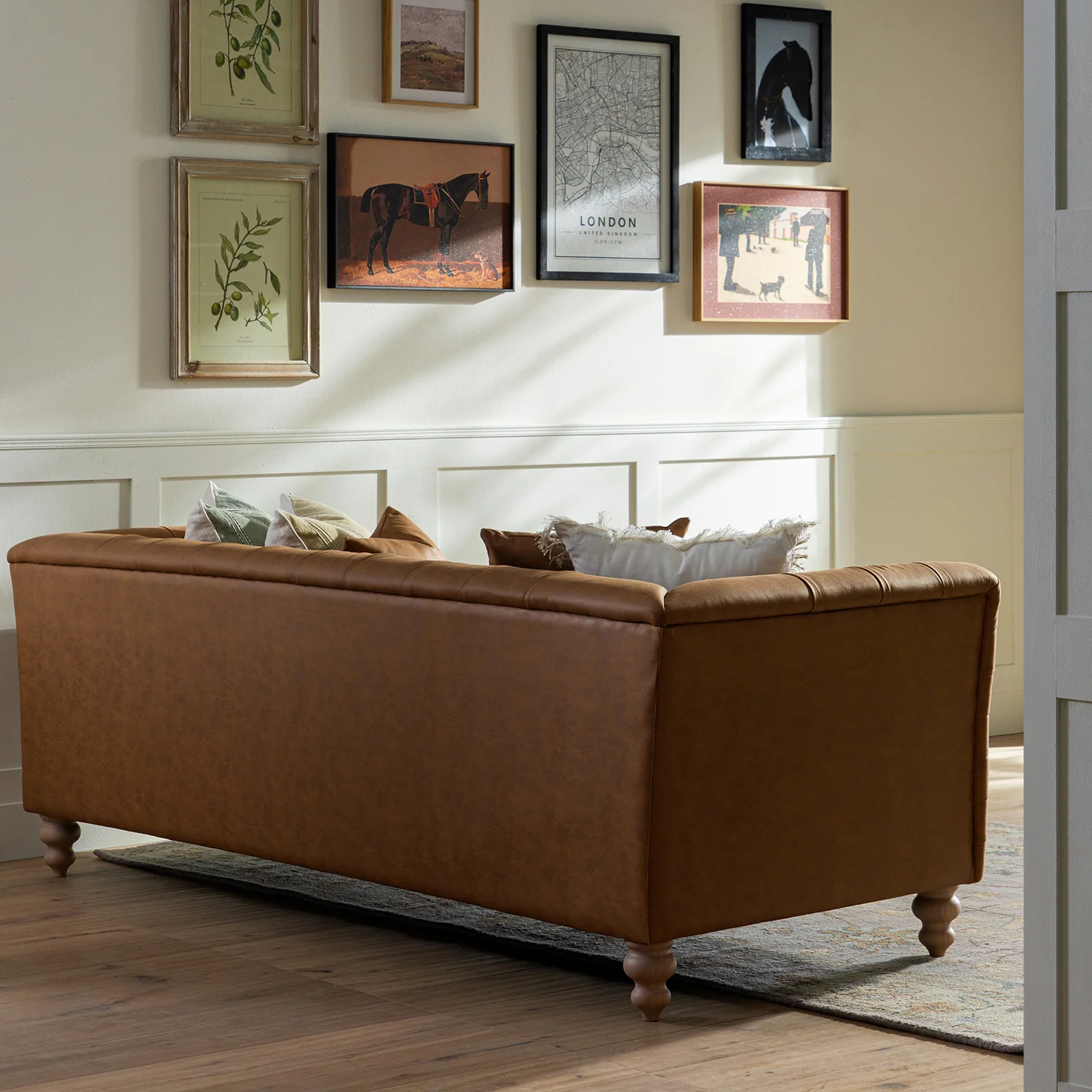 Ashby Chesterfield Large 3-Seater Sofa, Tan Faux Leather - Image 3