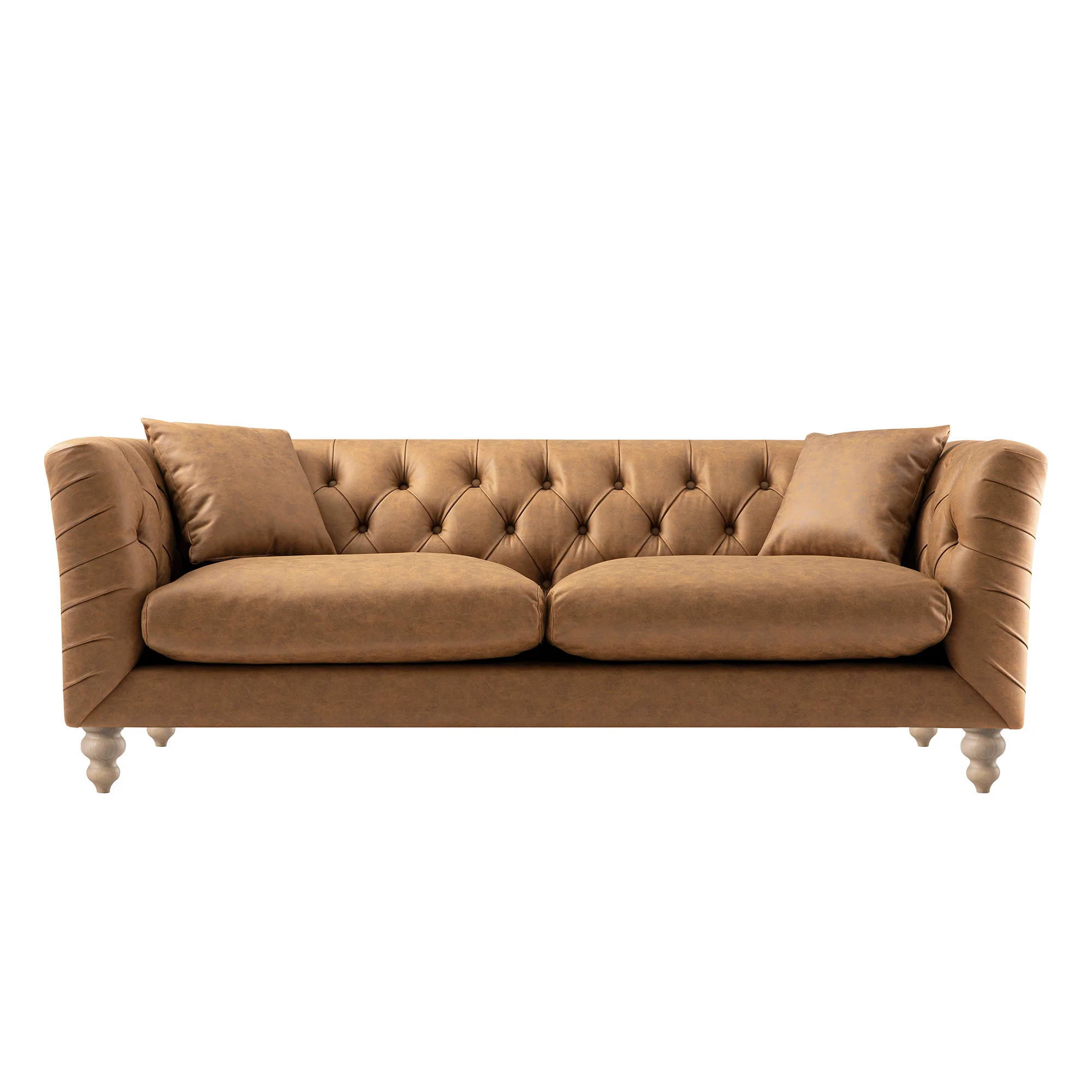 Ashby Chesterfield Large 3-Seater Sofa, Tan Faux Leather - Image 7