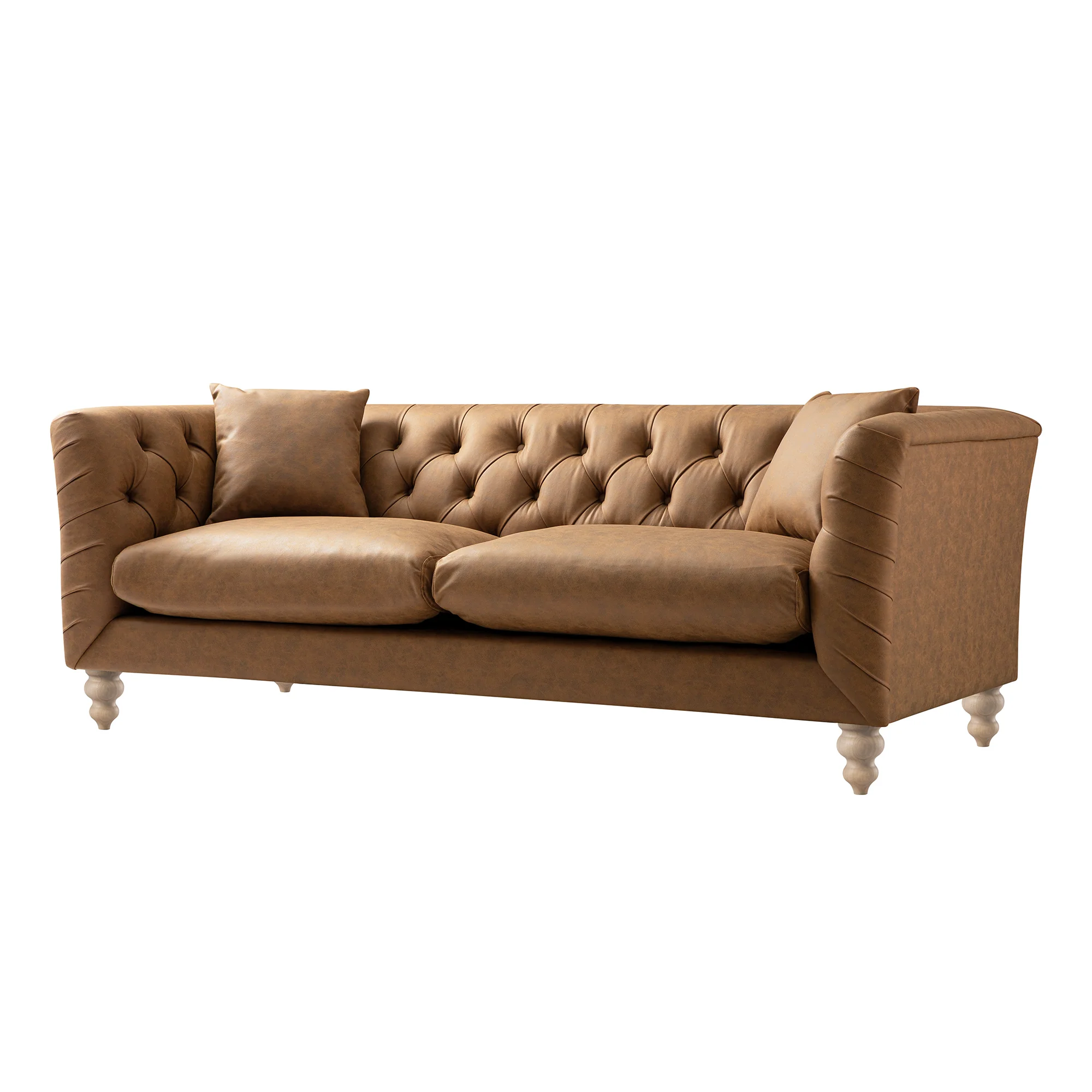 Ashby Chesterfield Large 3-Seater Sofa, Tan Faux Leather - Image 8