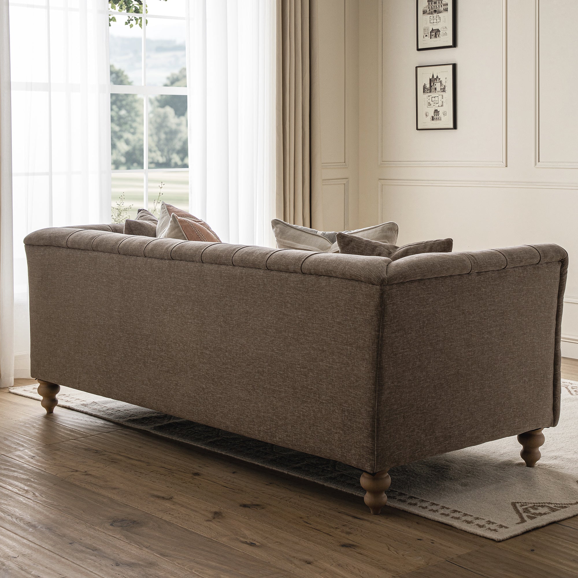 Ashby Chesterfield Large 3-Seater Sofa, Taupe Chenille - Image 4