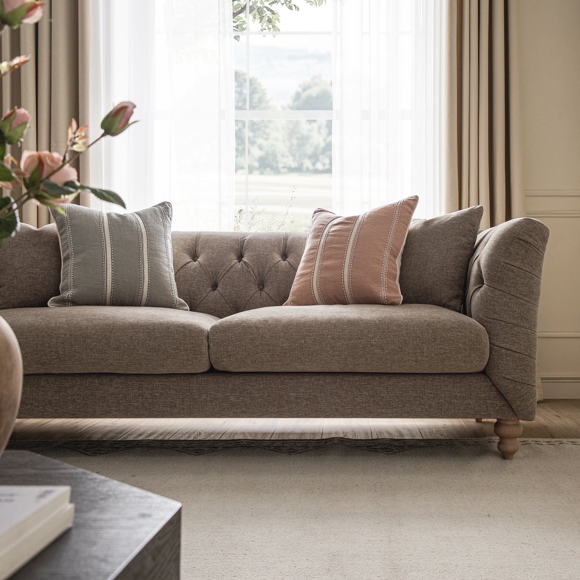 Ashby Chesterfield Large 3-Seater Sofa, Taupe Chenille - Image 5