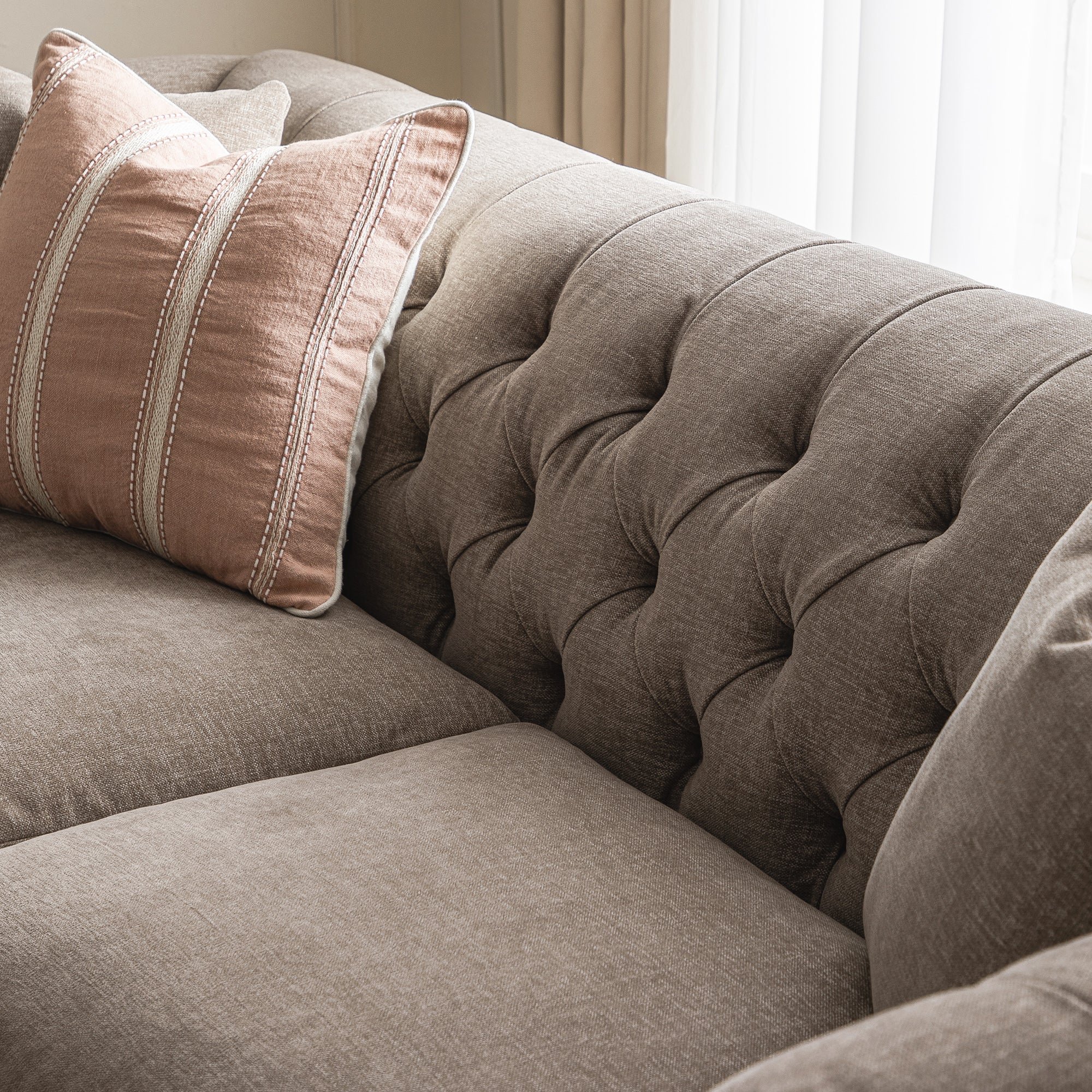 Ashby Chesterfield Large 3-Seater Sofa, Taupe Chenille - Image 6