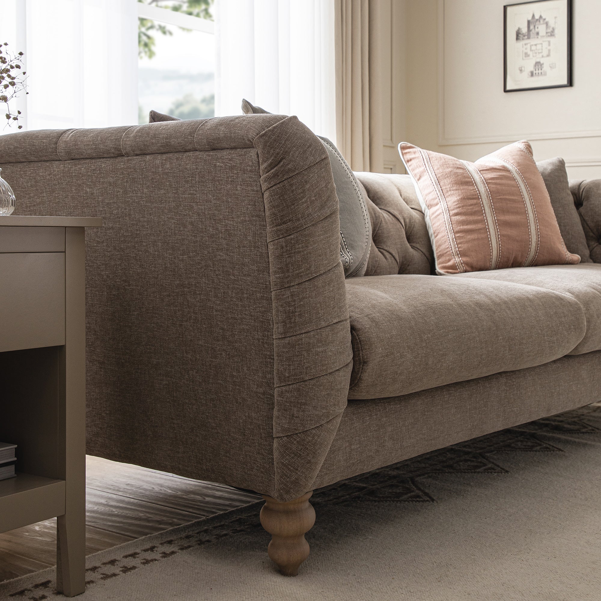 Ashby Chesterfield Large 3-Seater Sofa, Taupe Chenille - Image 7
