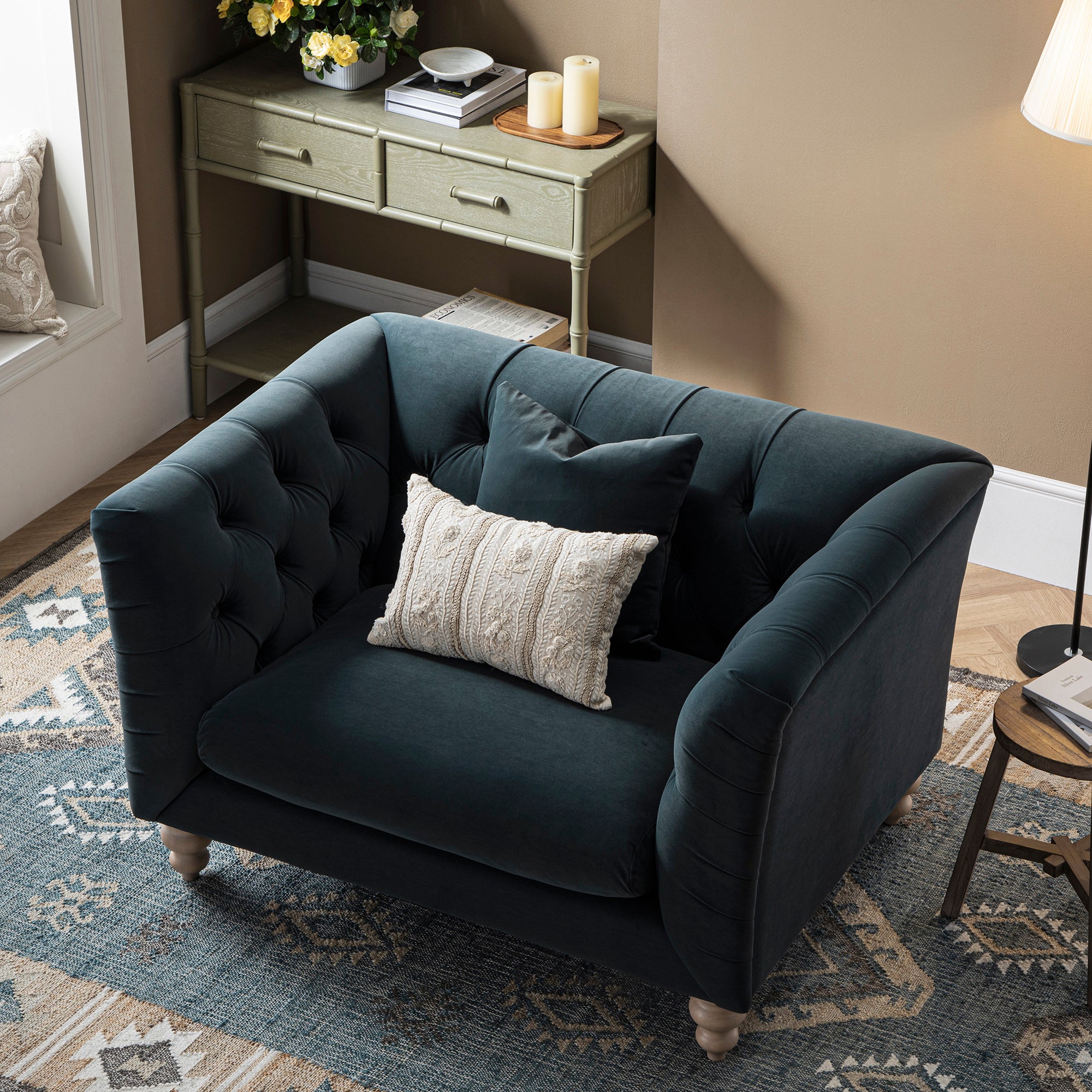 Ashby Chesterfield Loveseat, Aegean Blue Velvet - Image 3