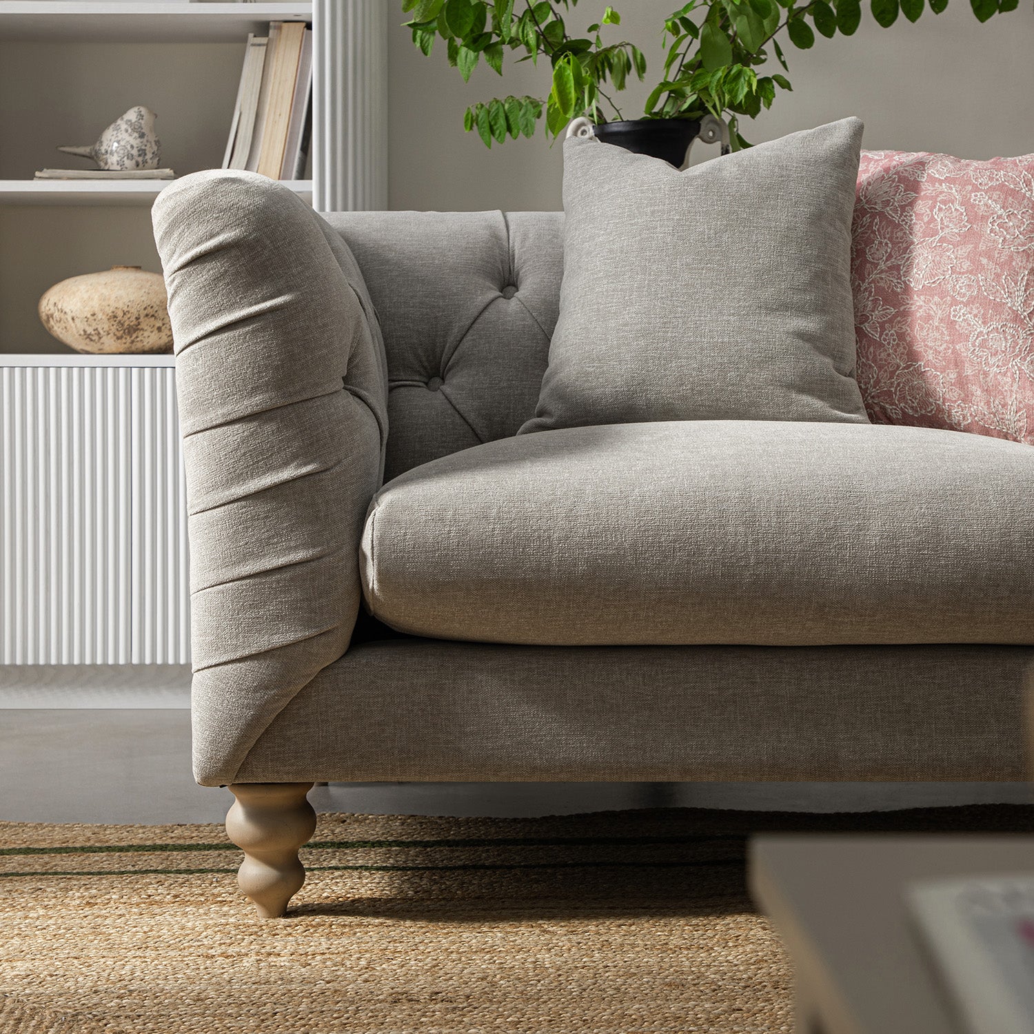 Ashby Chesterfield Loveseat, Mist Grey Chenille - Image 3