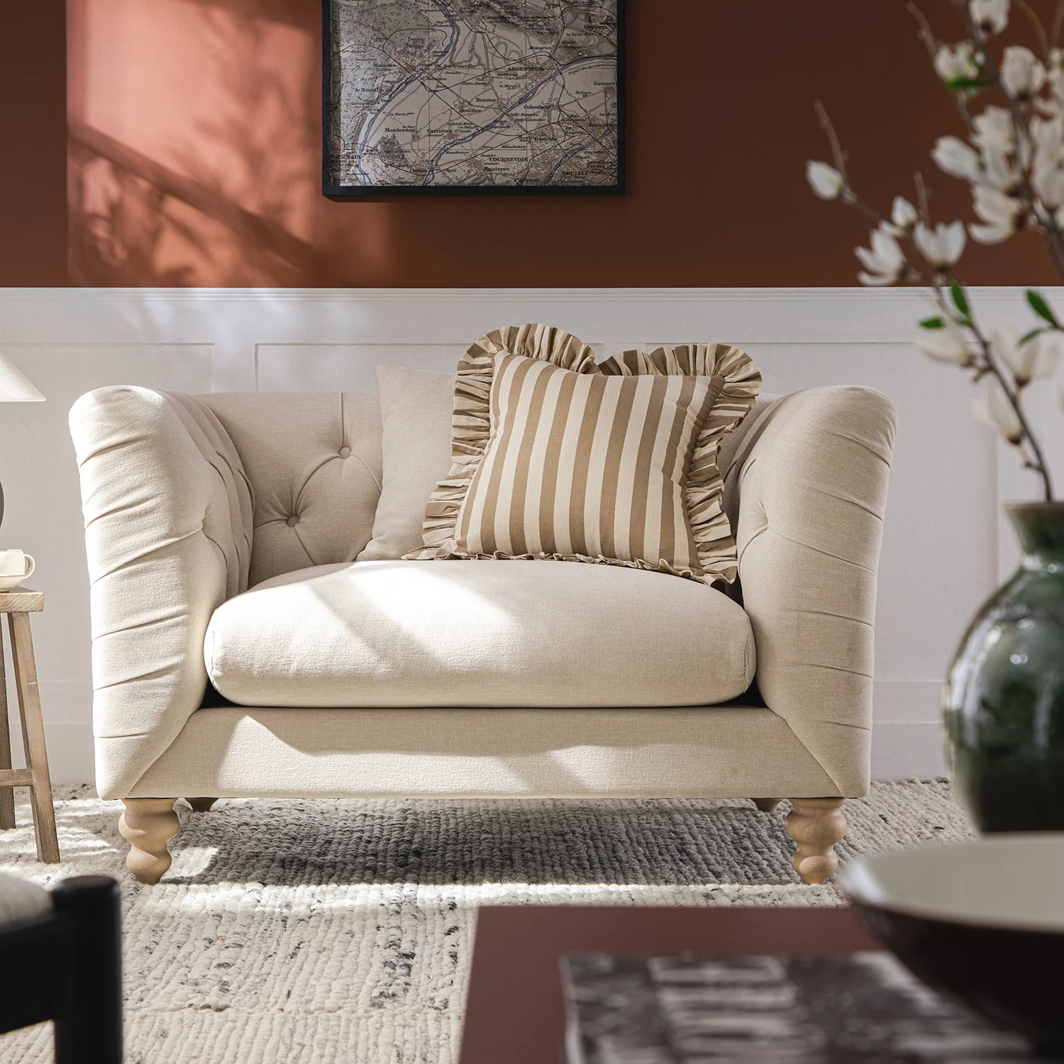Ashby Chesterfield Loveseat, Oatmeal Chenille - Image 3