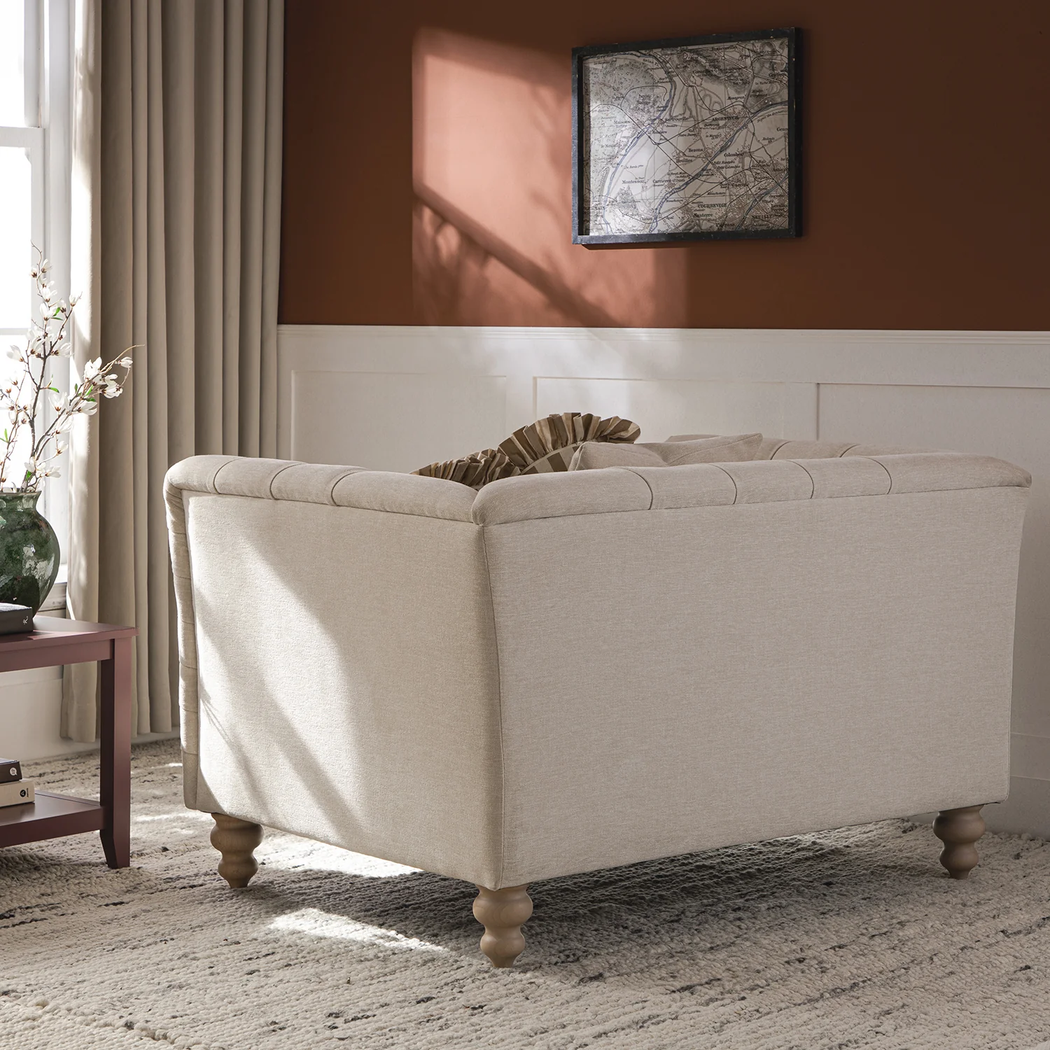 Ashby Chesterfield Loveseat, Oatmeal Chenille - Image 4