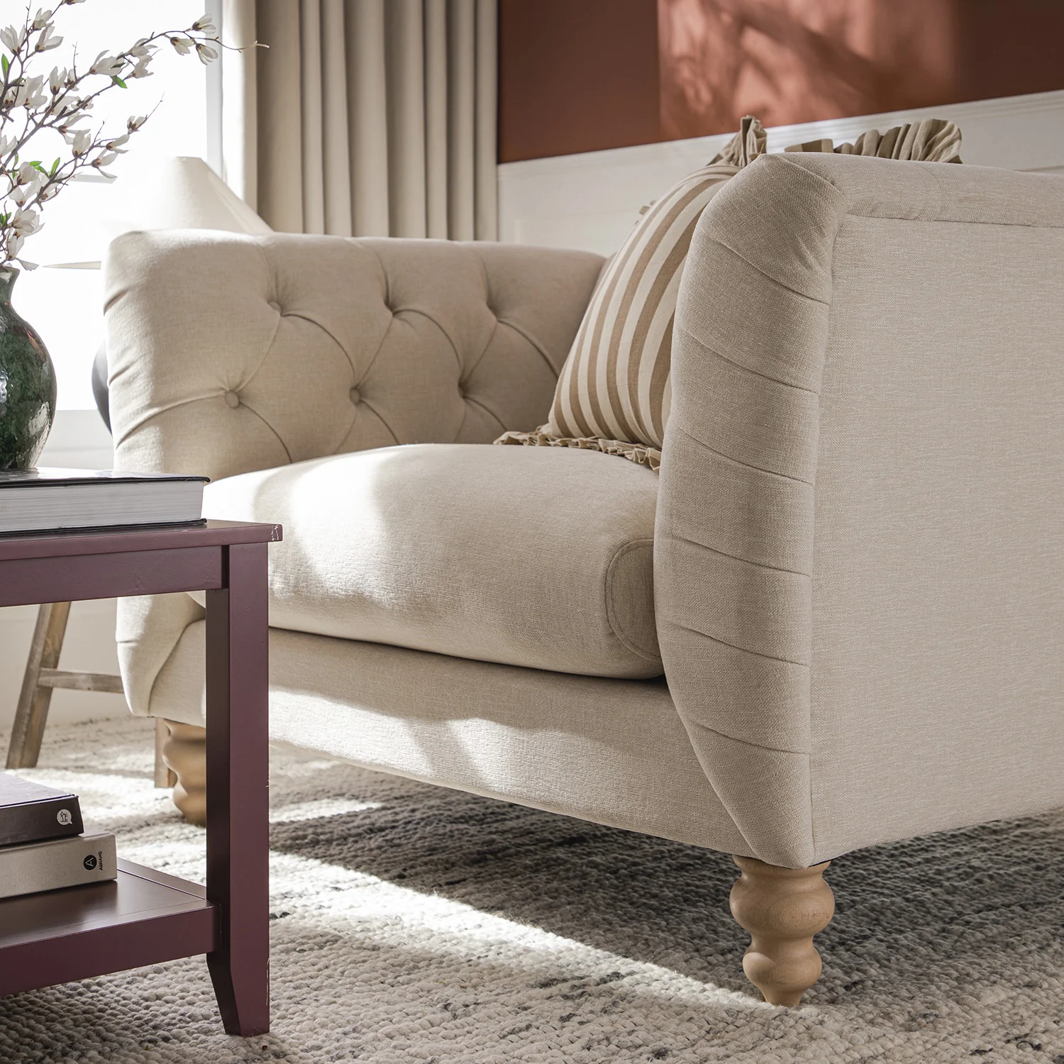 Ashby Chesterfield Loveseat, Oatmeal Chenille - Image 6