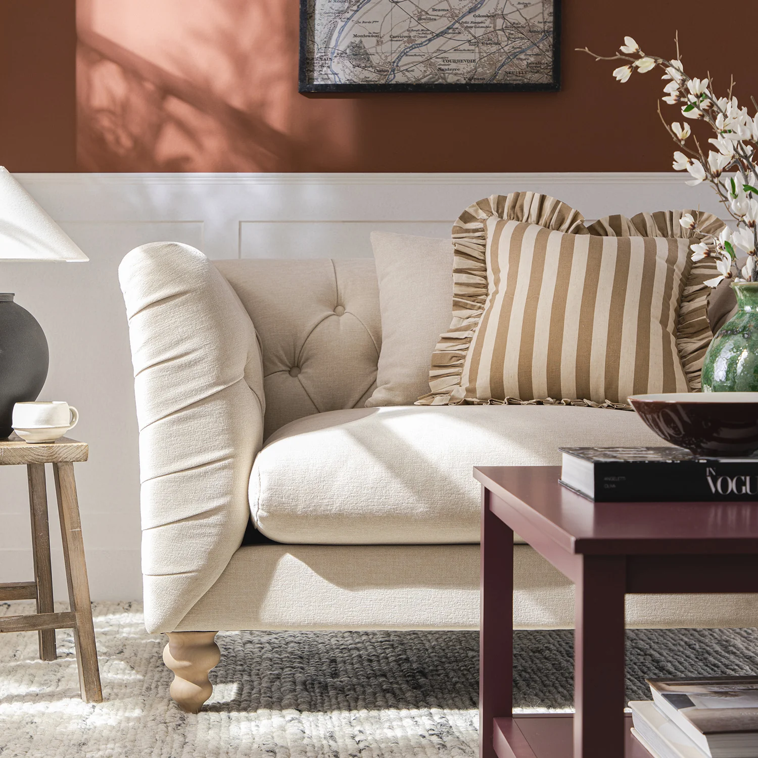 Ashby Chesterfield Loveseat, Oatmeal Chenille - Image 7