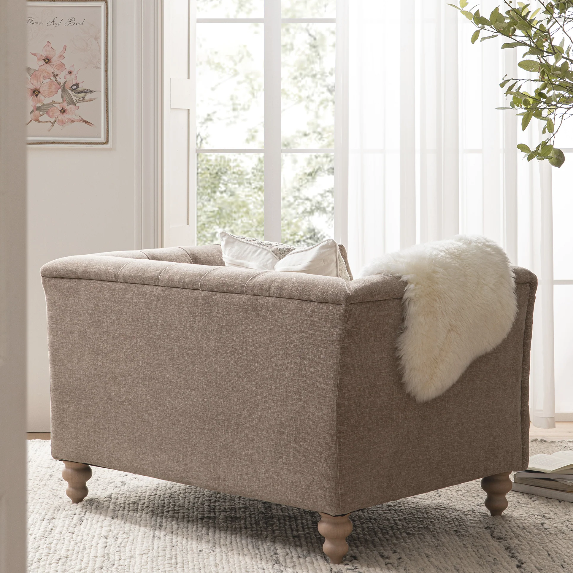 Ashby Chesterfield Loveseat, Taupe Chenille - Image 3