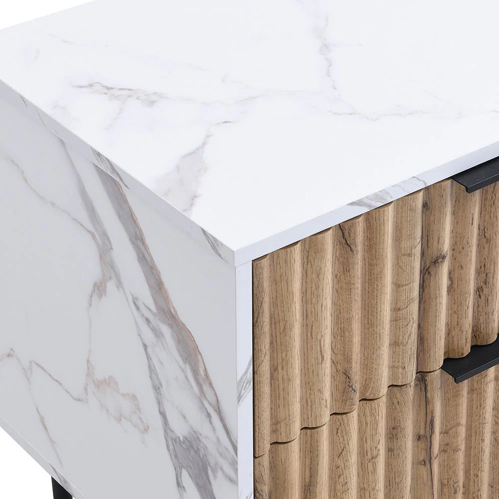 Aspen Oak and Marble Effect 2-Drawer Bedside Table - Image 12