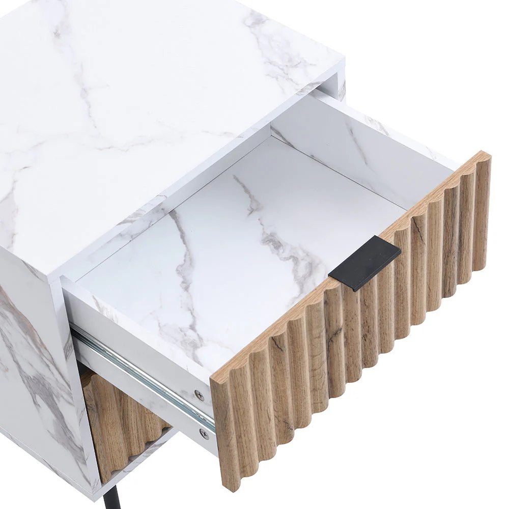 Aspen Oak and Marble Effect 2-Drawer Bedside Table - Image 13