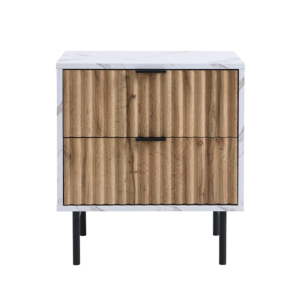 Aspen Oak and Marble Effect 2-Drawer Bedside Table - Image 6