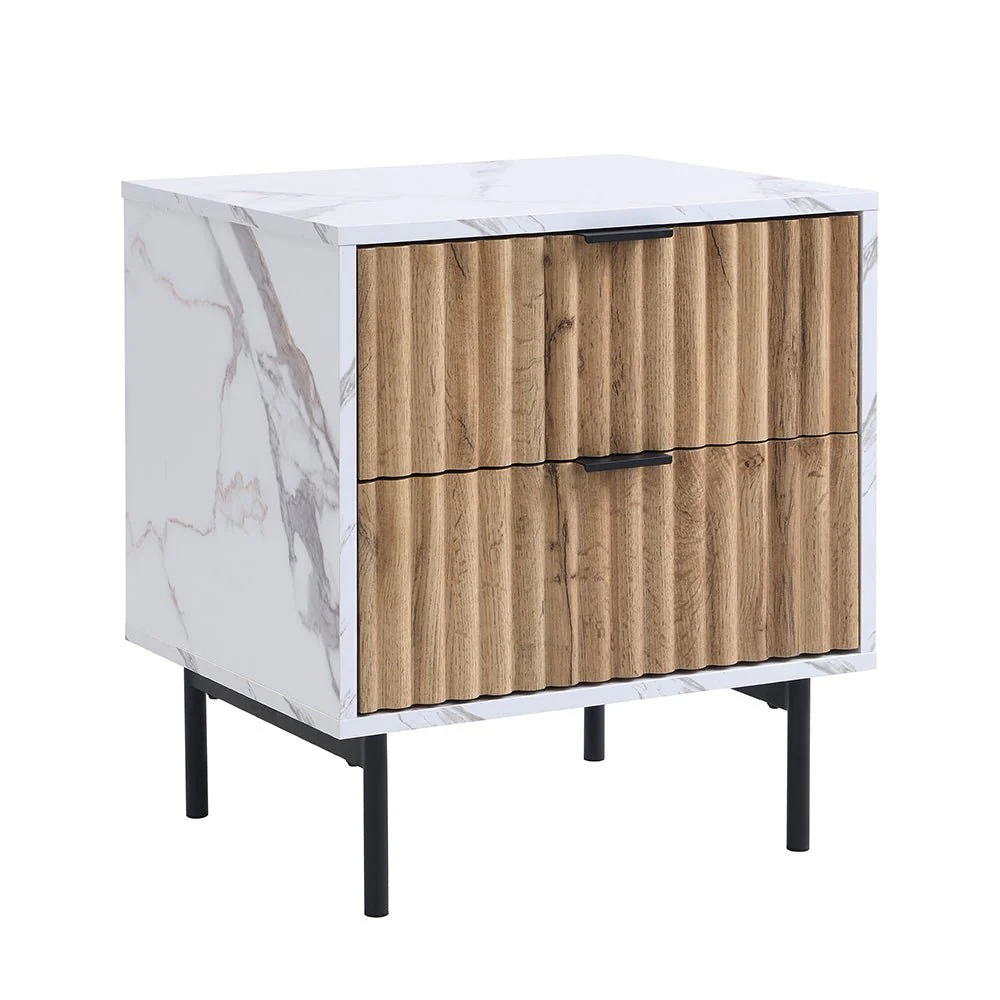 Aspen Oak and Marble Effect 2-Drawer Bedside Table - Image 7