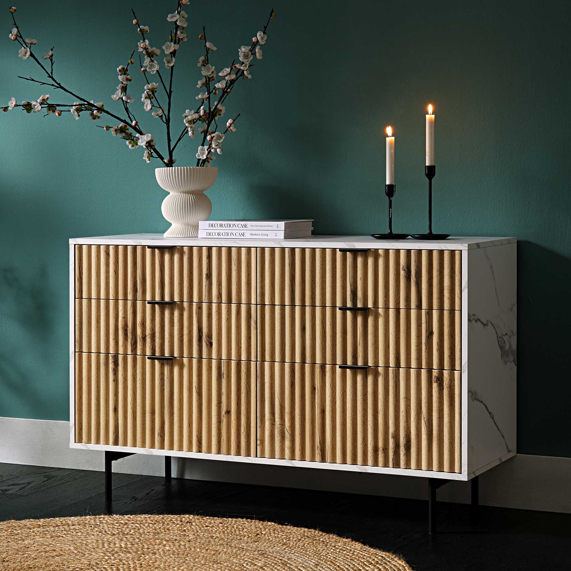 Aspen Oak and Marble Effect 6-Drawer Chest of Drawers - Image 2