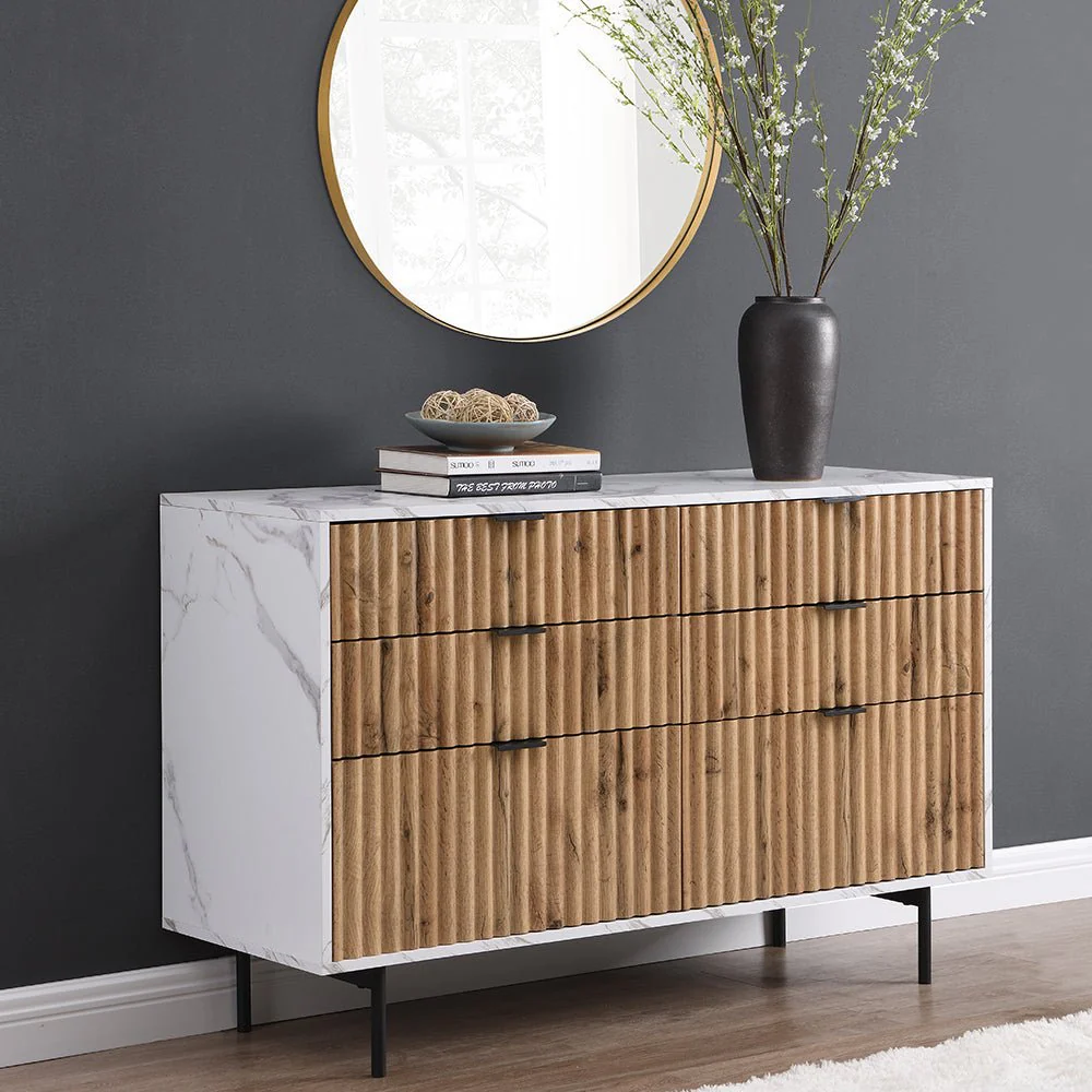 Aspen Oak and Marble Effect 6-Drawer Chest of Drawers - Image 3