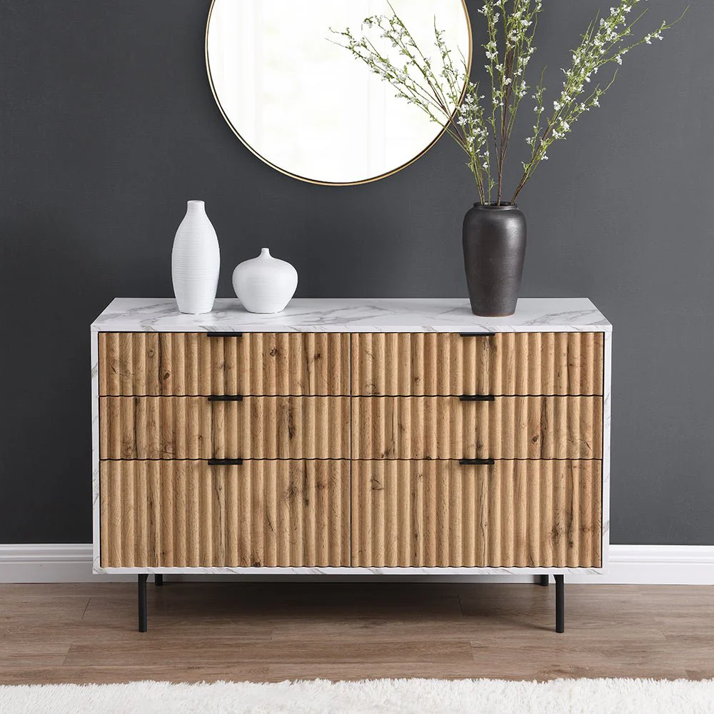 Aspen Oak and Marble Effect 6-Drawer Chest of Drawers - Image 5