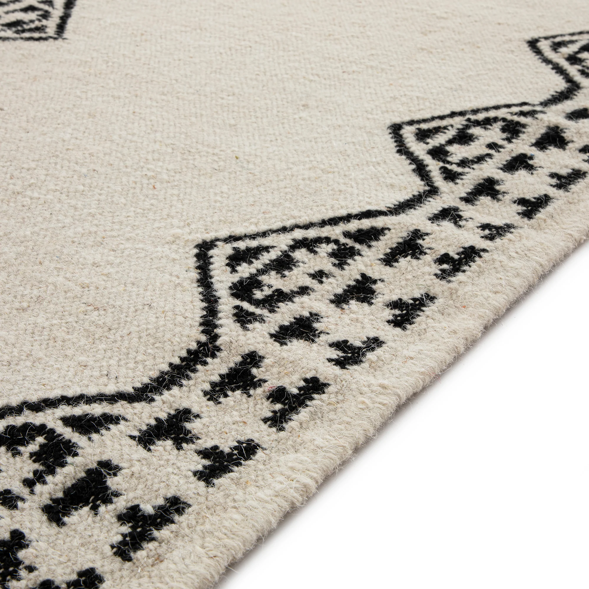 Atlan Cream & Black Handwoven Wool Runner - Image 4