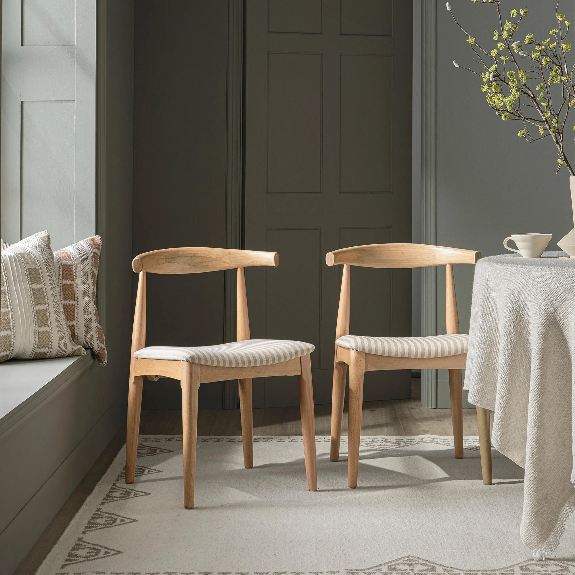 Atlan Cream & Taupe Handwoven Wool Rug - Image 3