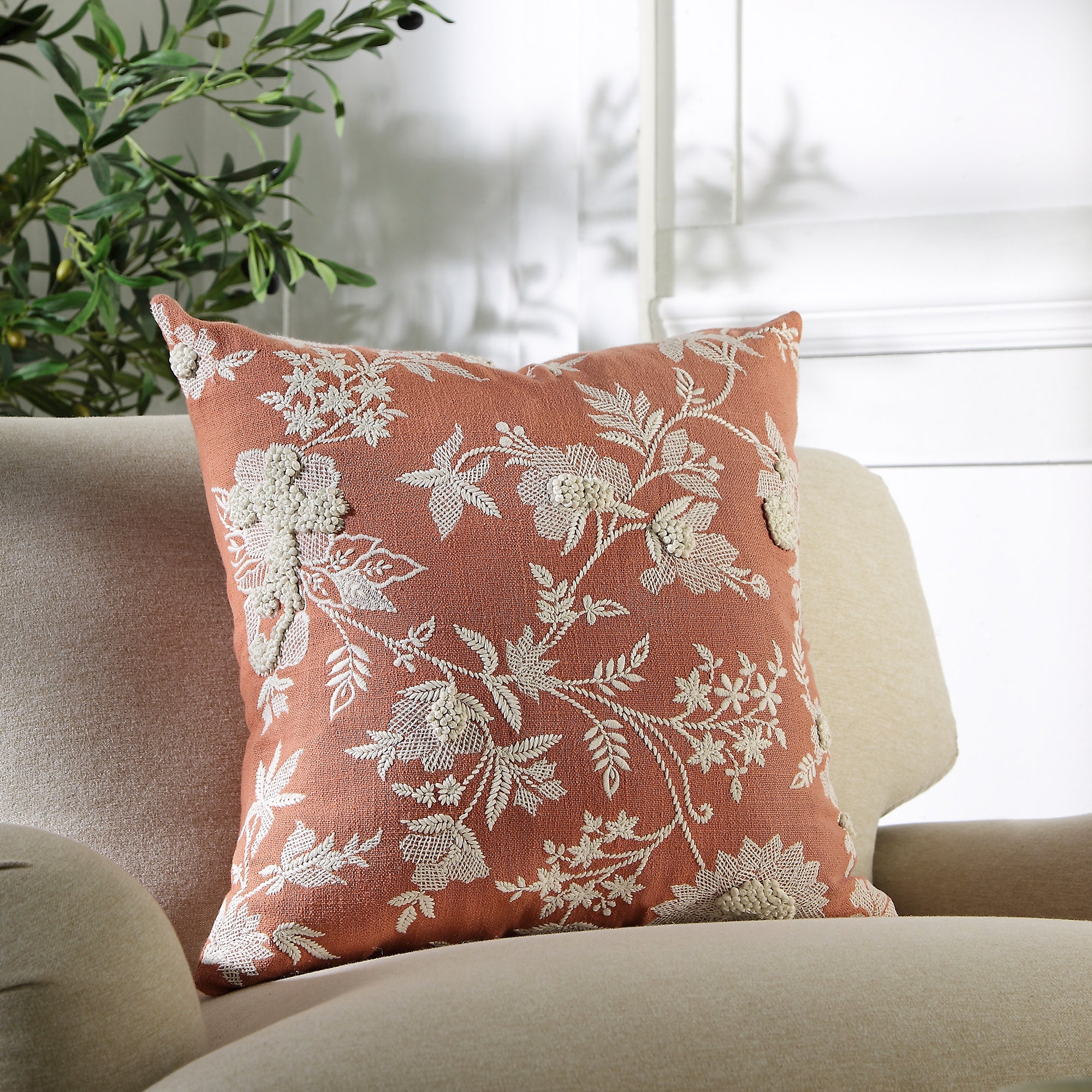 Aubrey Collection Hand Embroidered Floral Cushion - Image 2